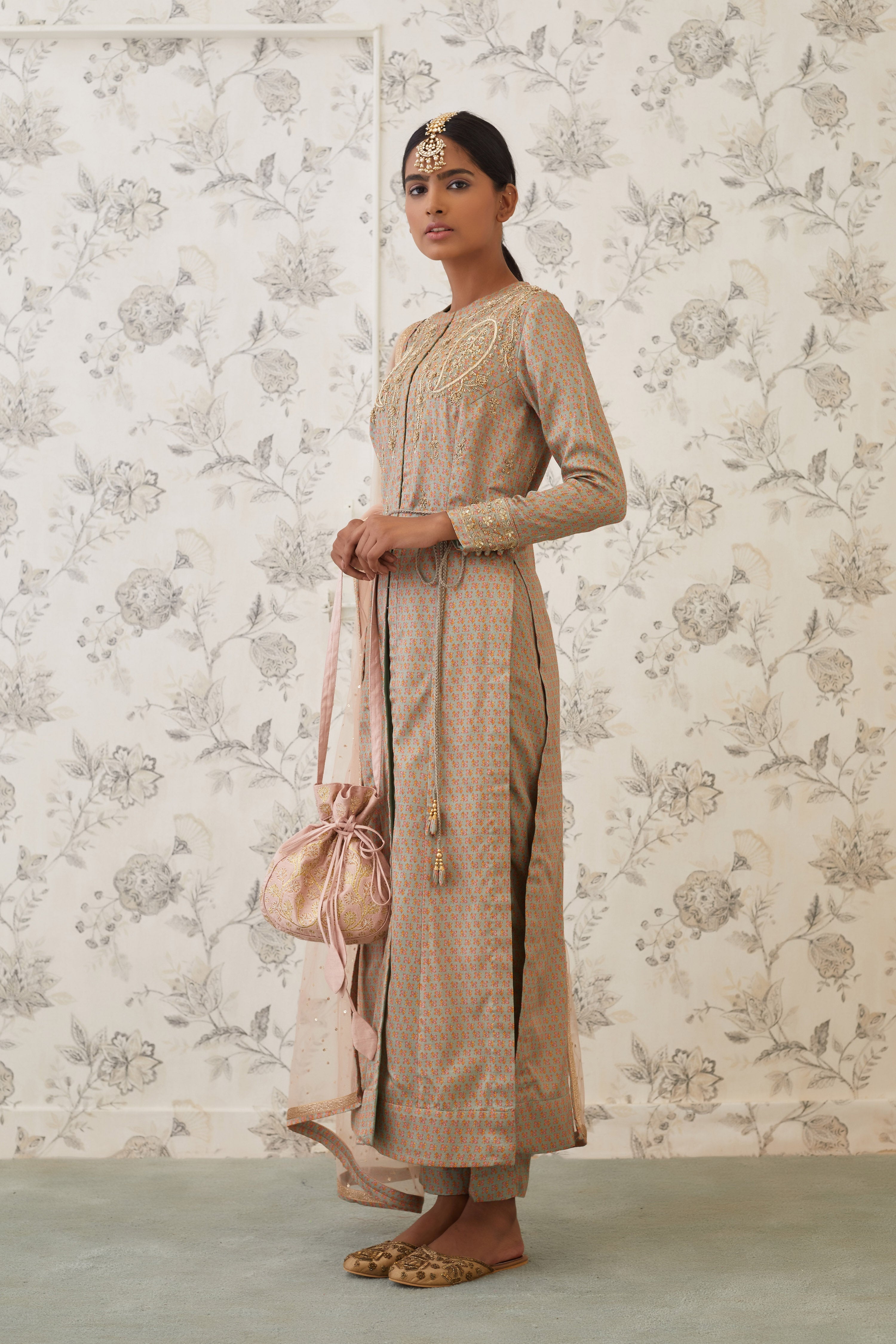 Light Olive Green Anarkali Set