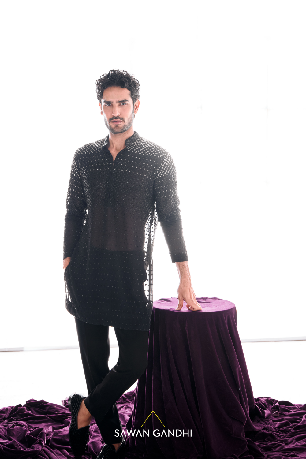 sliver to black ombre kurta