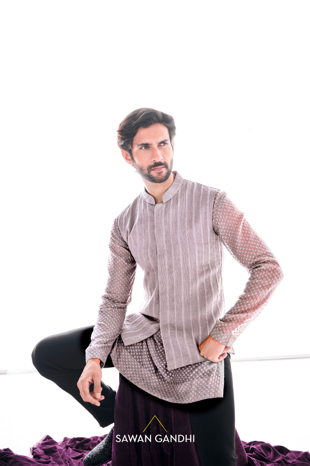 Taupe cutdana lines nehru