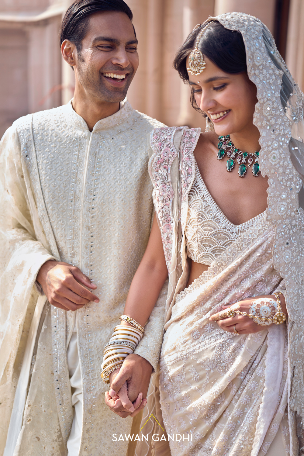 IVORY PINK CHIKANKARI SAREE