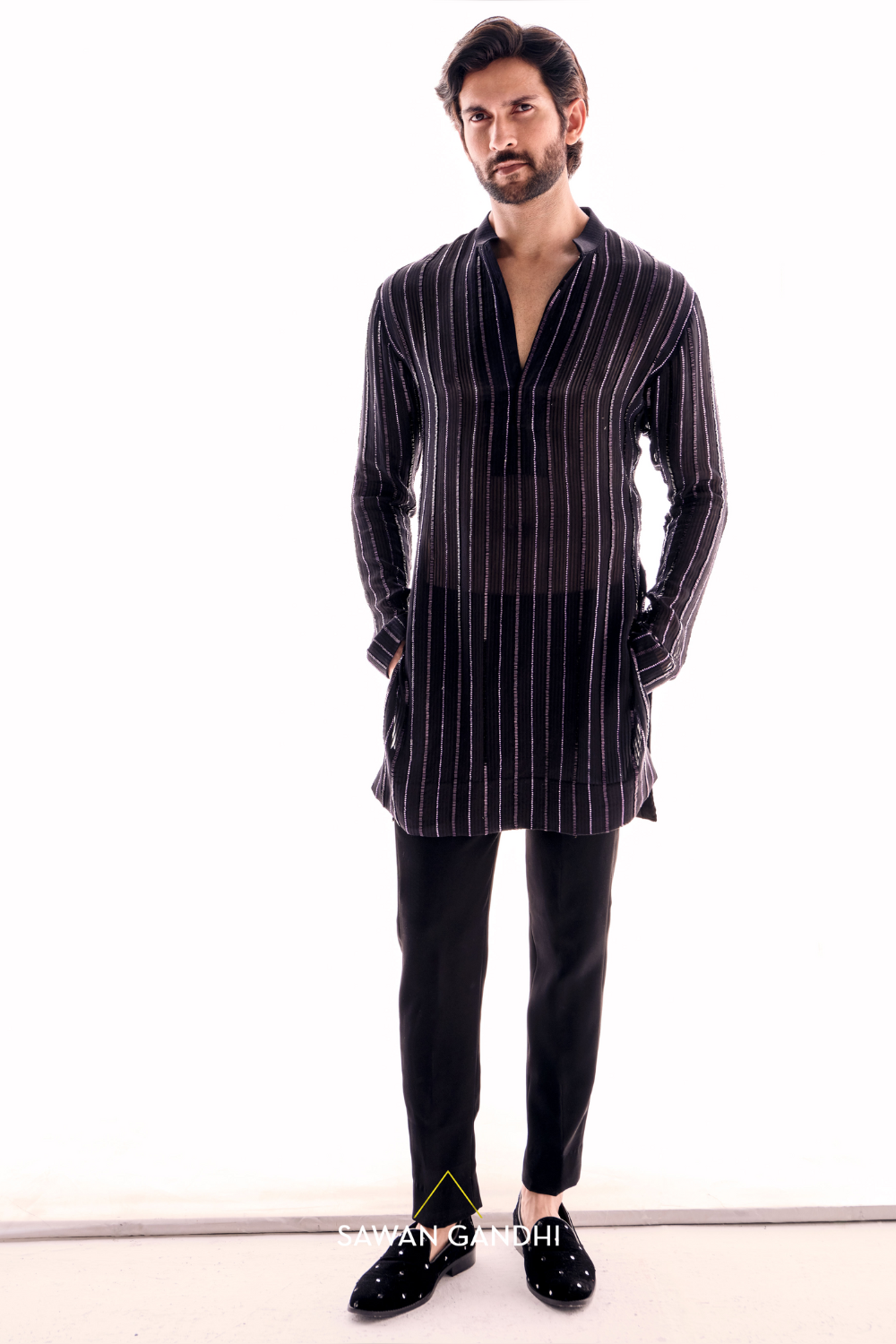 Wine cutdana lines kurta