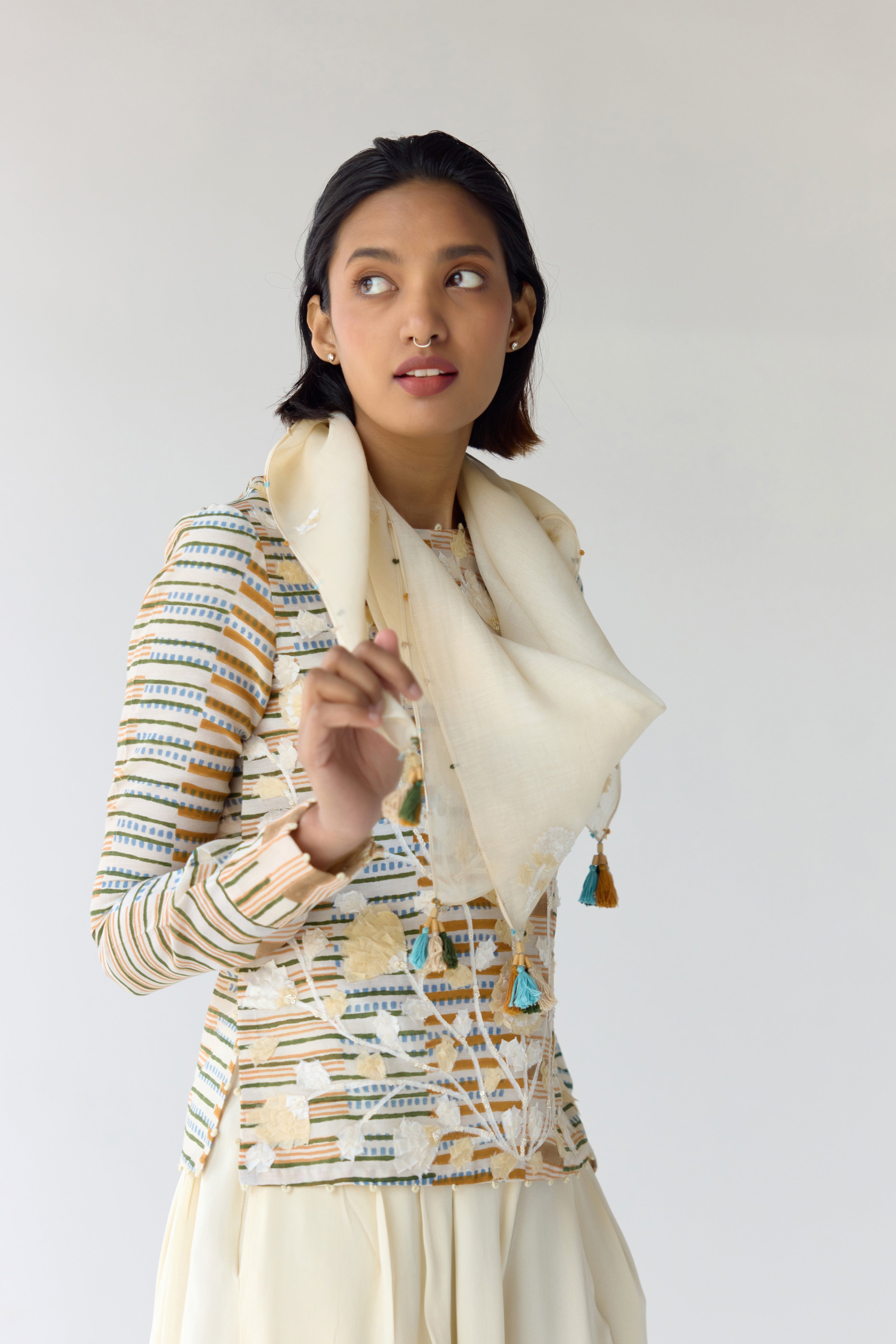 Almond White Top & Trouser Set