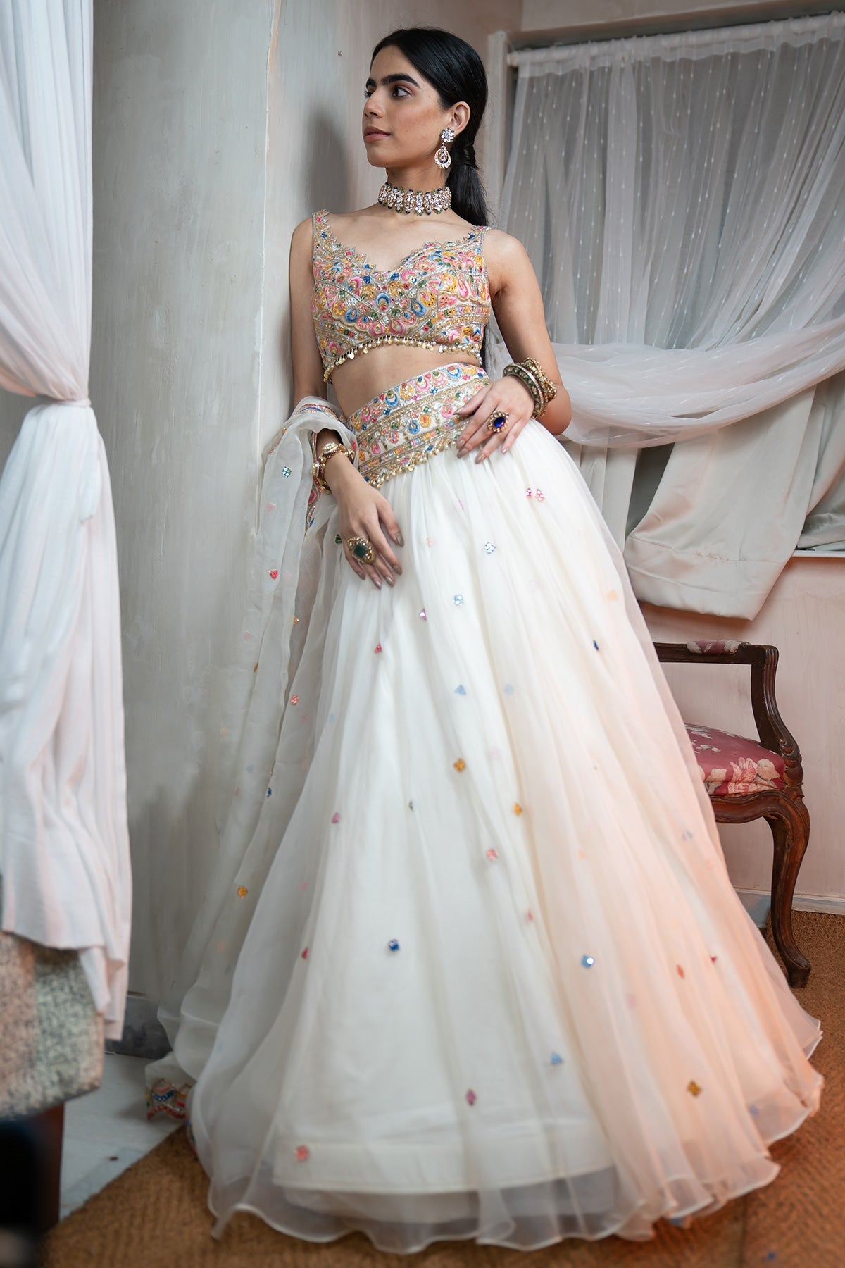 Ivory Organza Lehenga