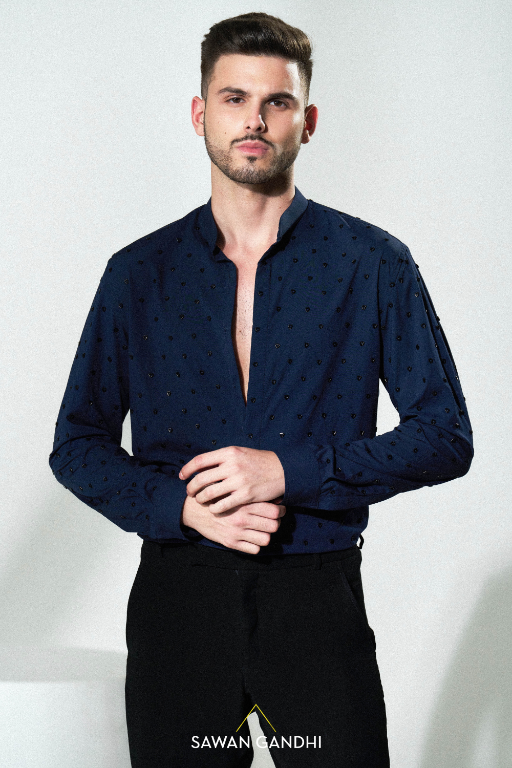 Blue shirt with cutdana details