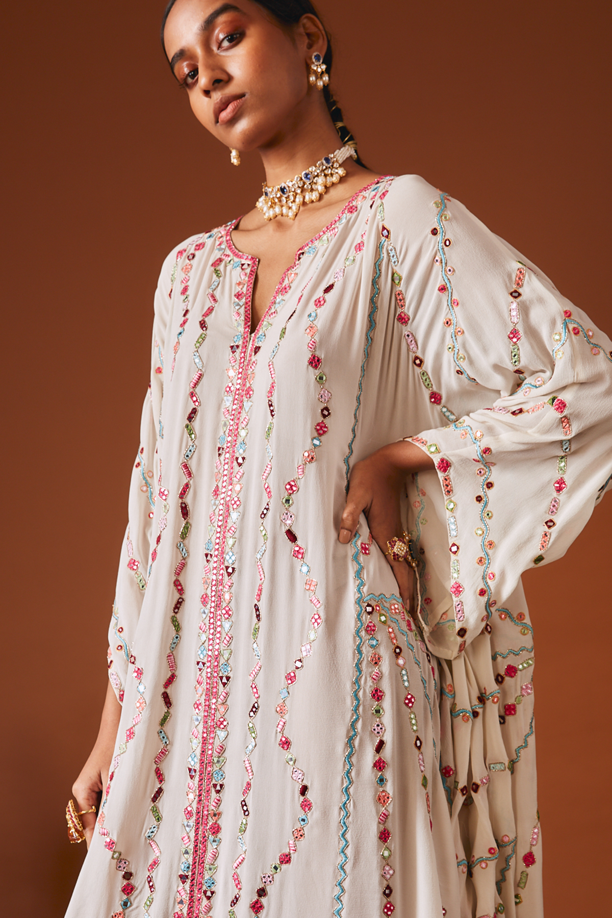 Ivory Georgette Cowl Kaftan