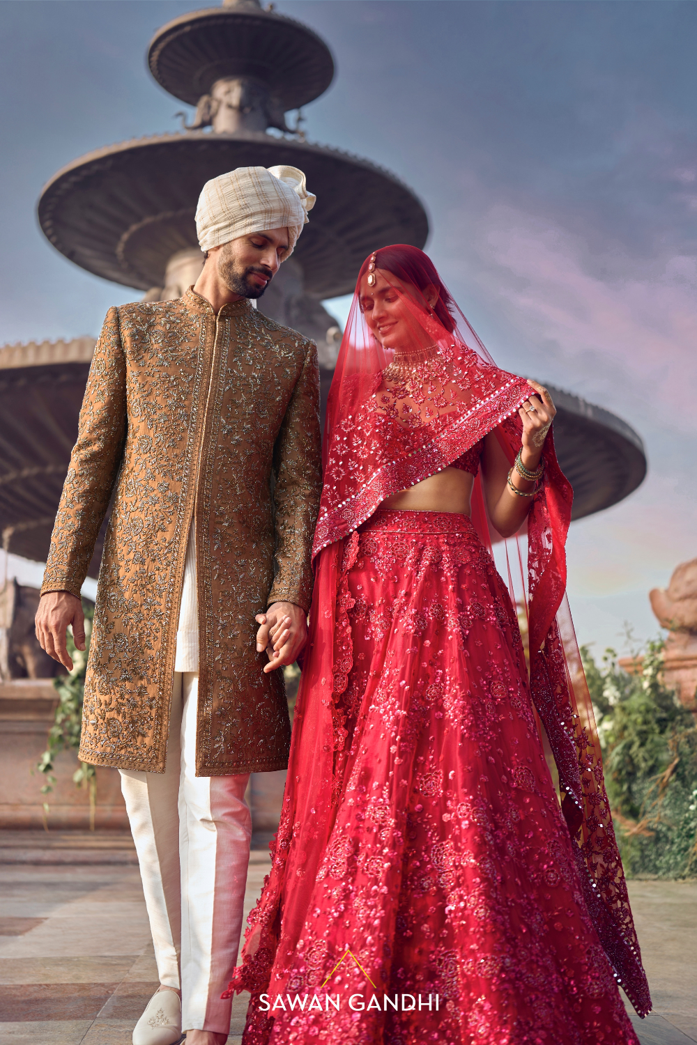 RED FLORAL APPLIQUÉ WORK LEHENGA