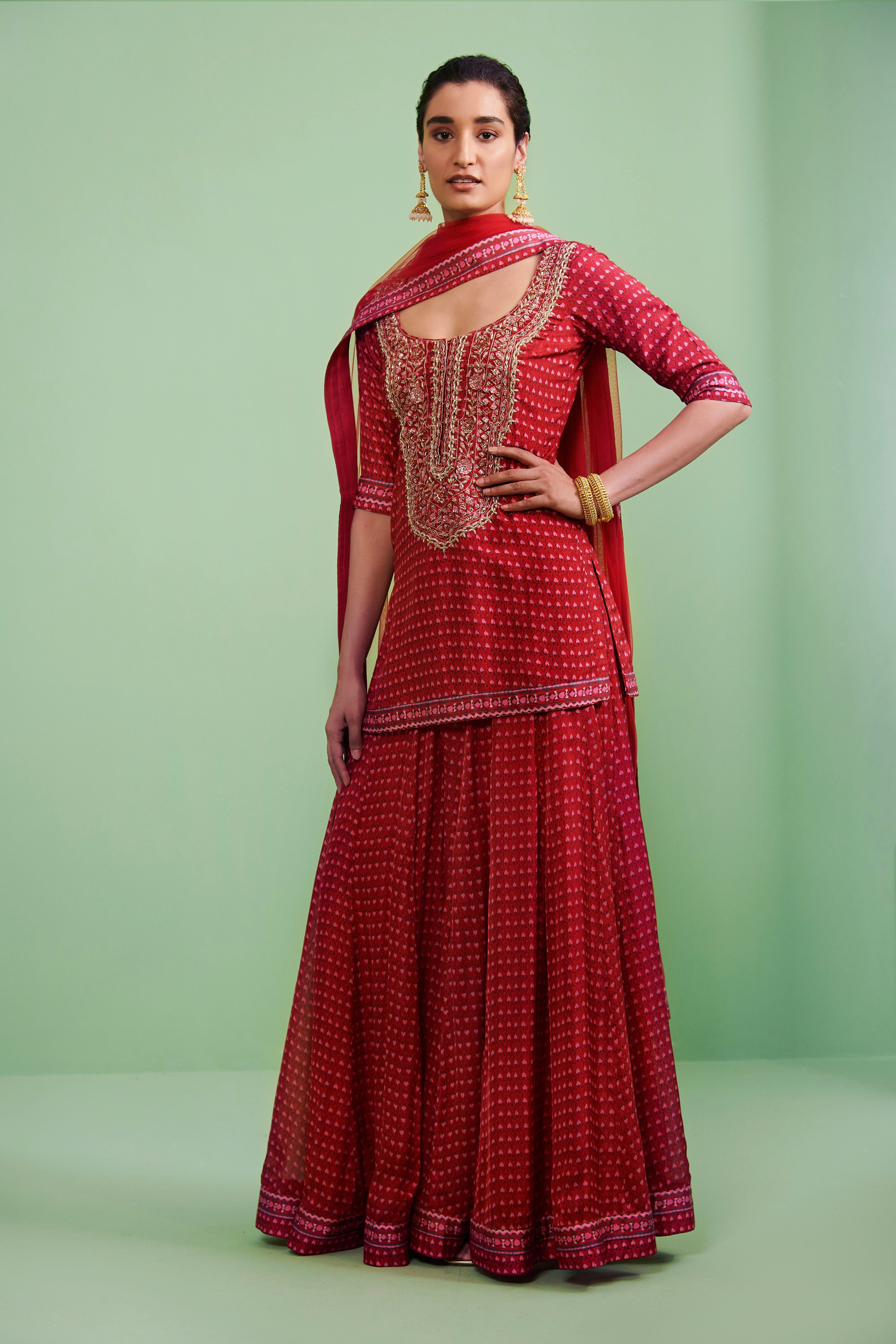 Maroon Kurta & Sharara Set