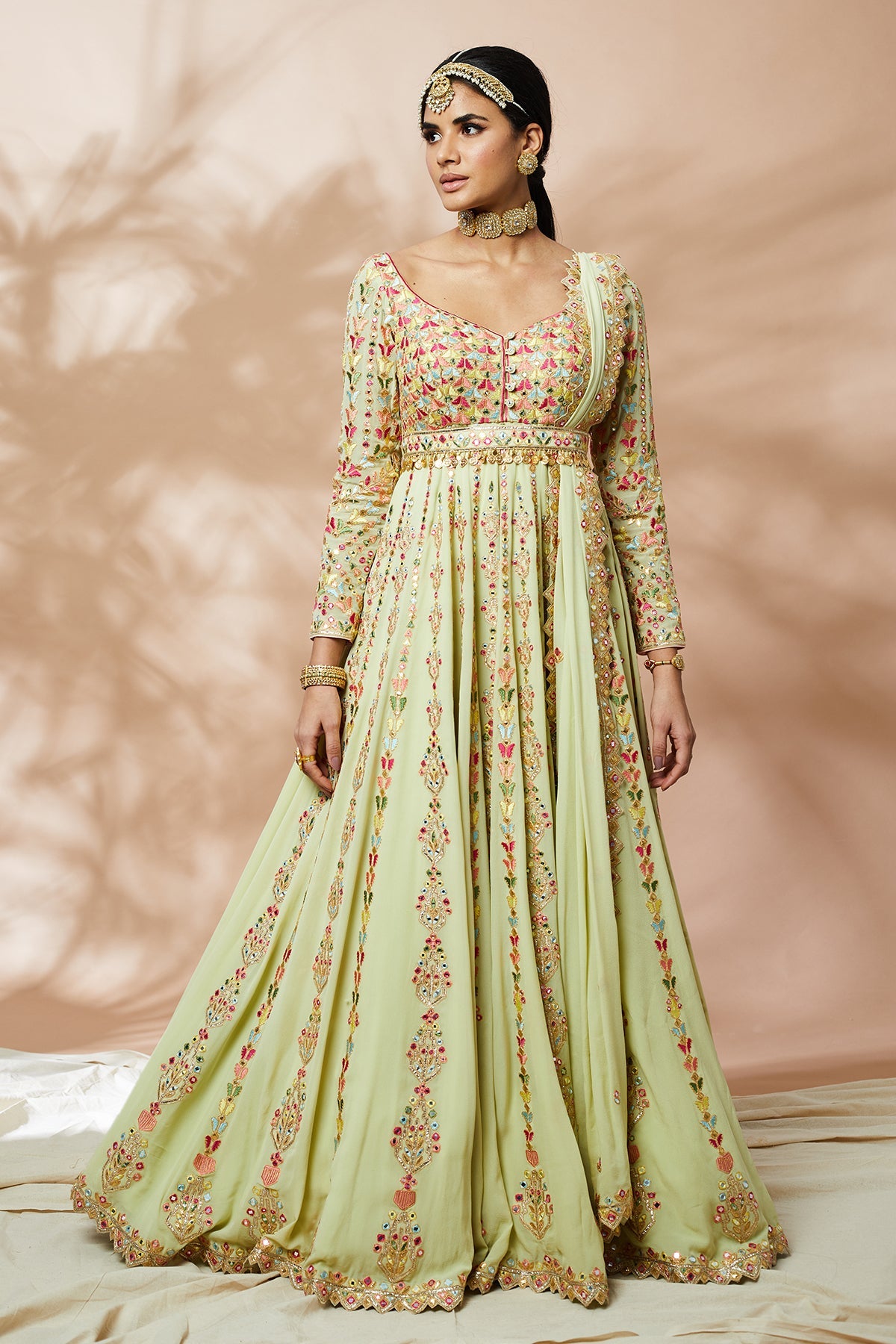 Green Georgette Anarkali