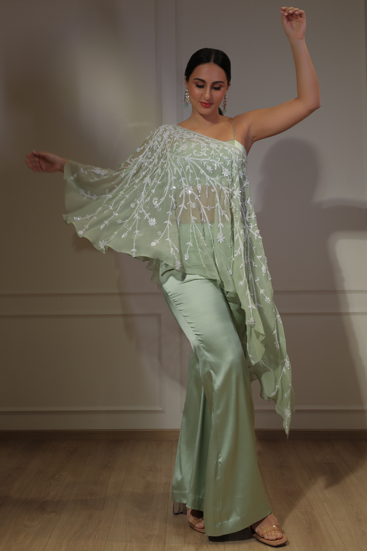 One Shoulder Floral Cape