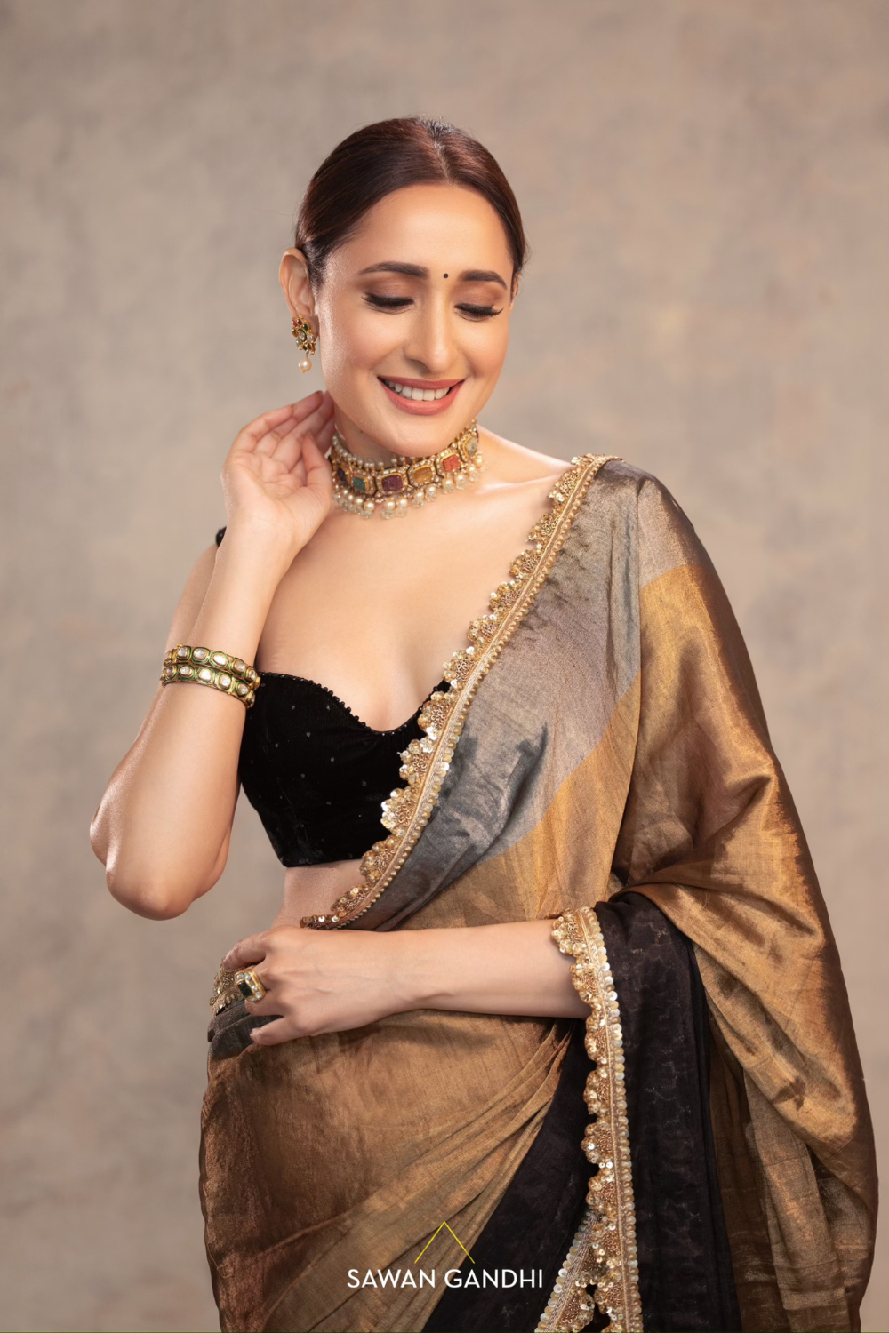Pragya Jaiswal in TRICOLOUR TISSUE SAREE