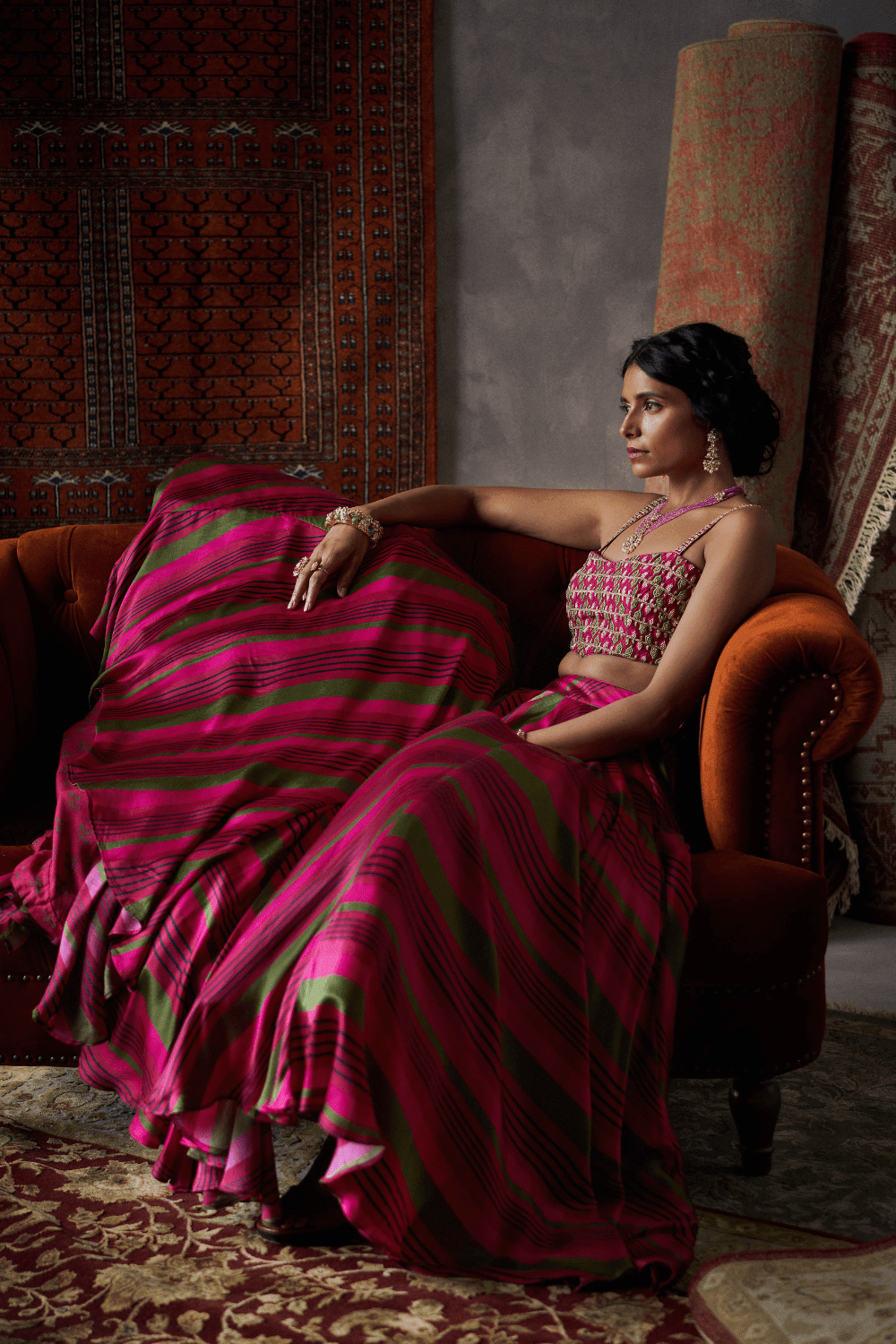 Cherry Red Satin Silk Lehenga Set