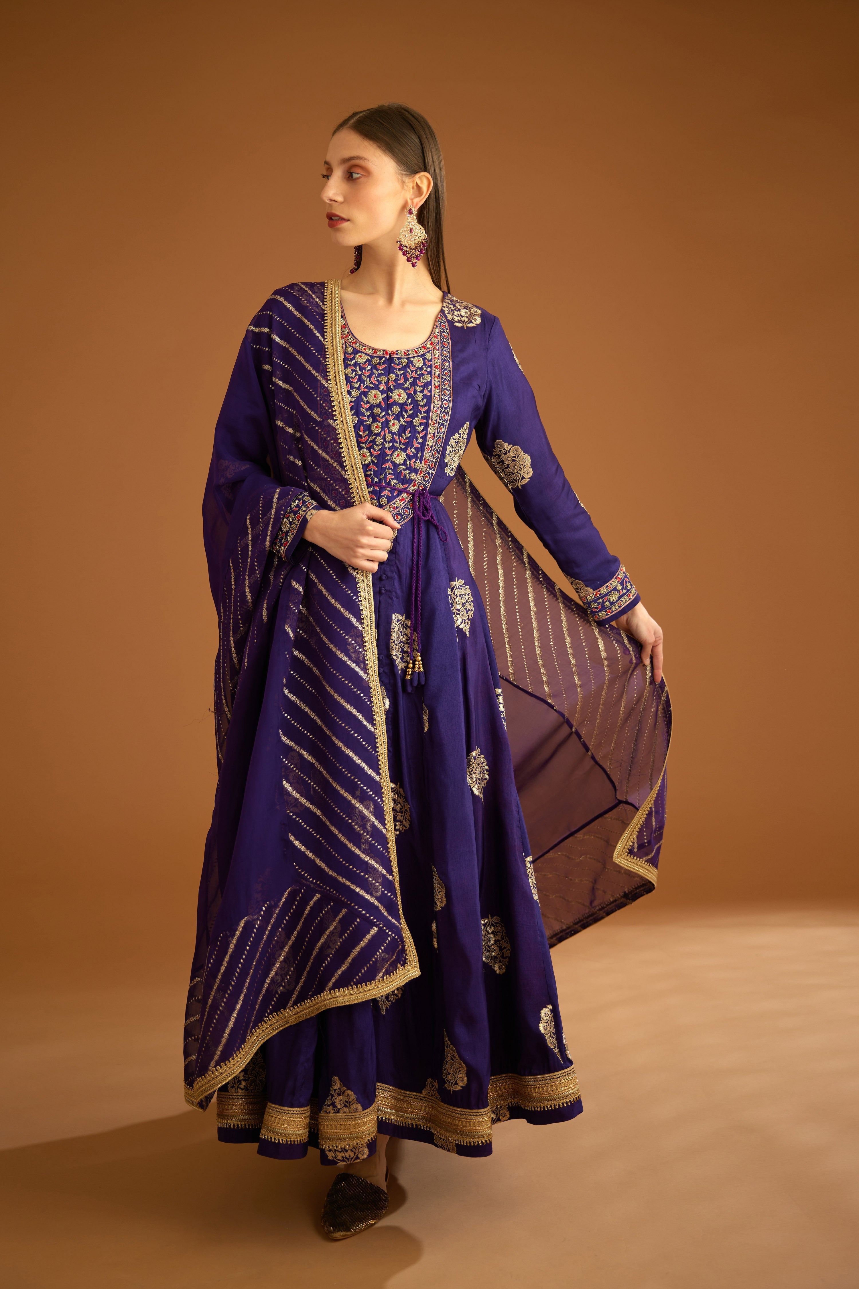 Dark Purple Anarkali Set