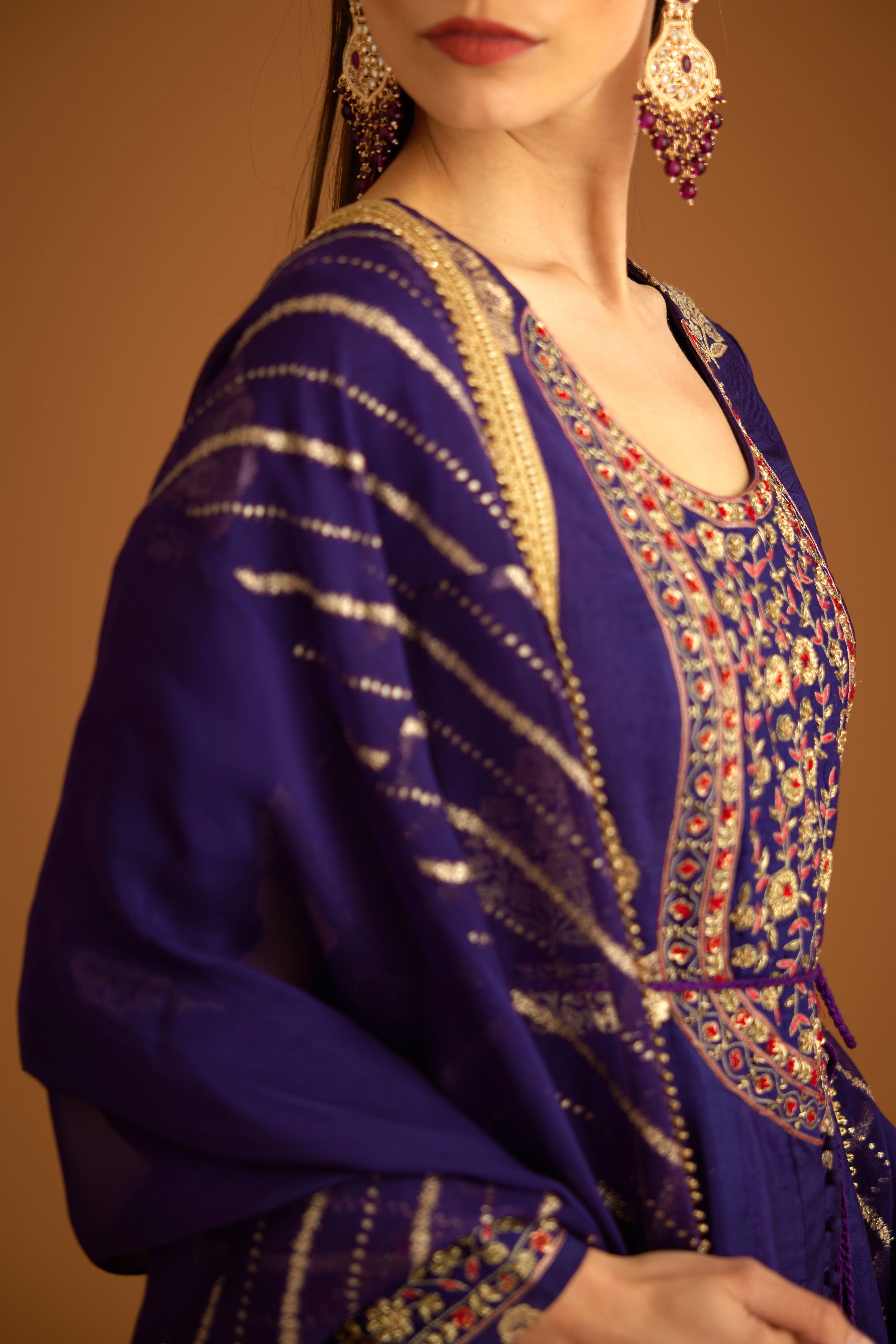 Dark Purple Anarkali Set