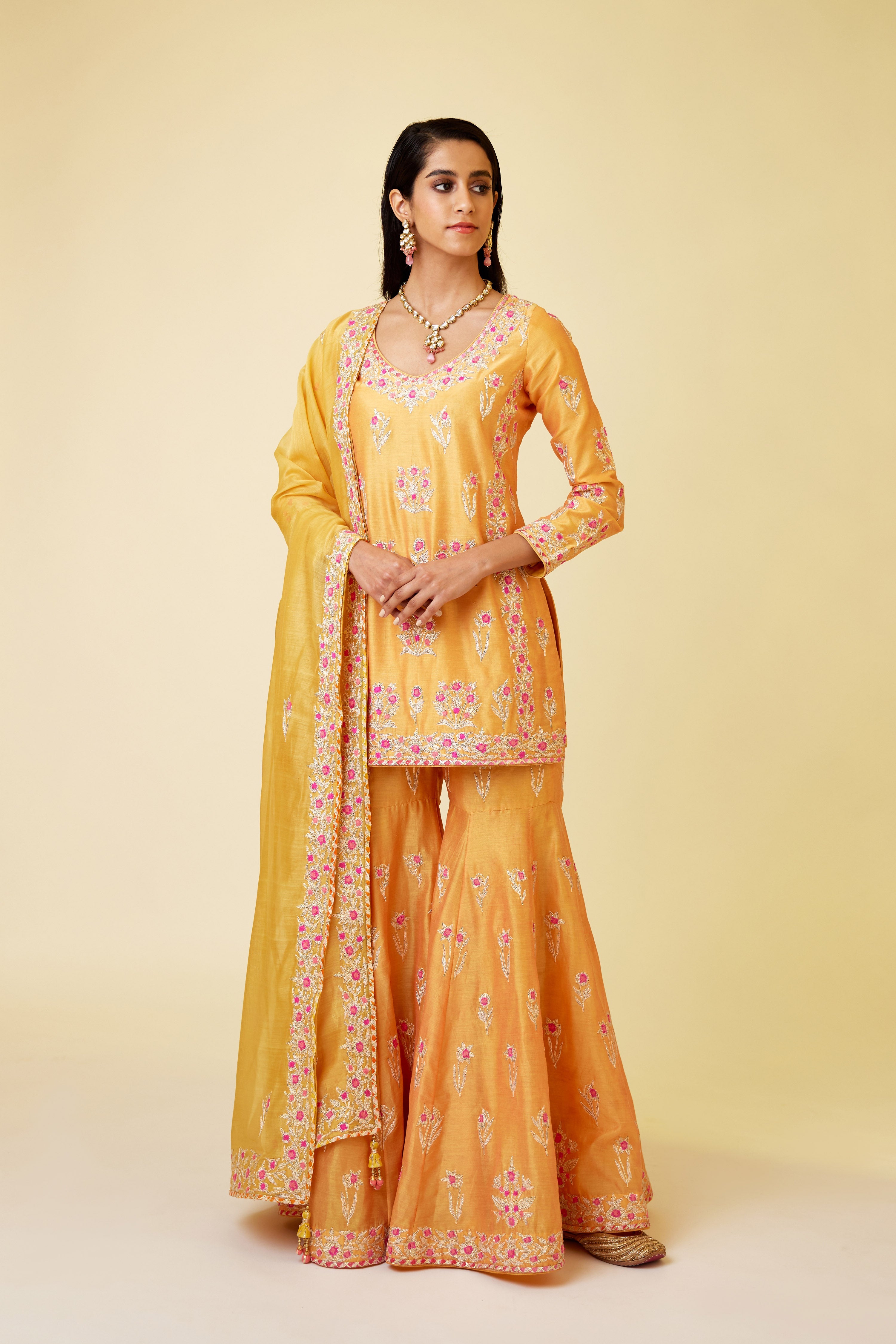 Saffron Orange Sharara Set