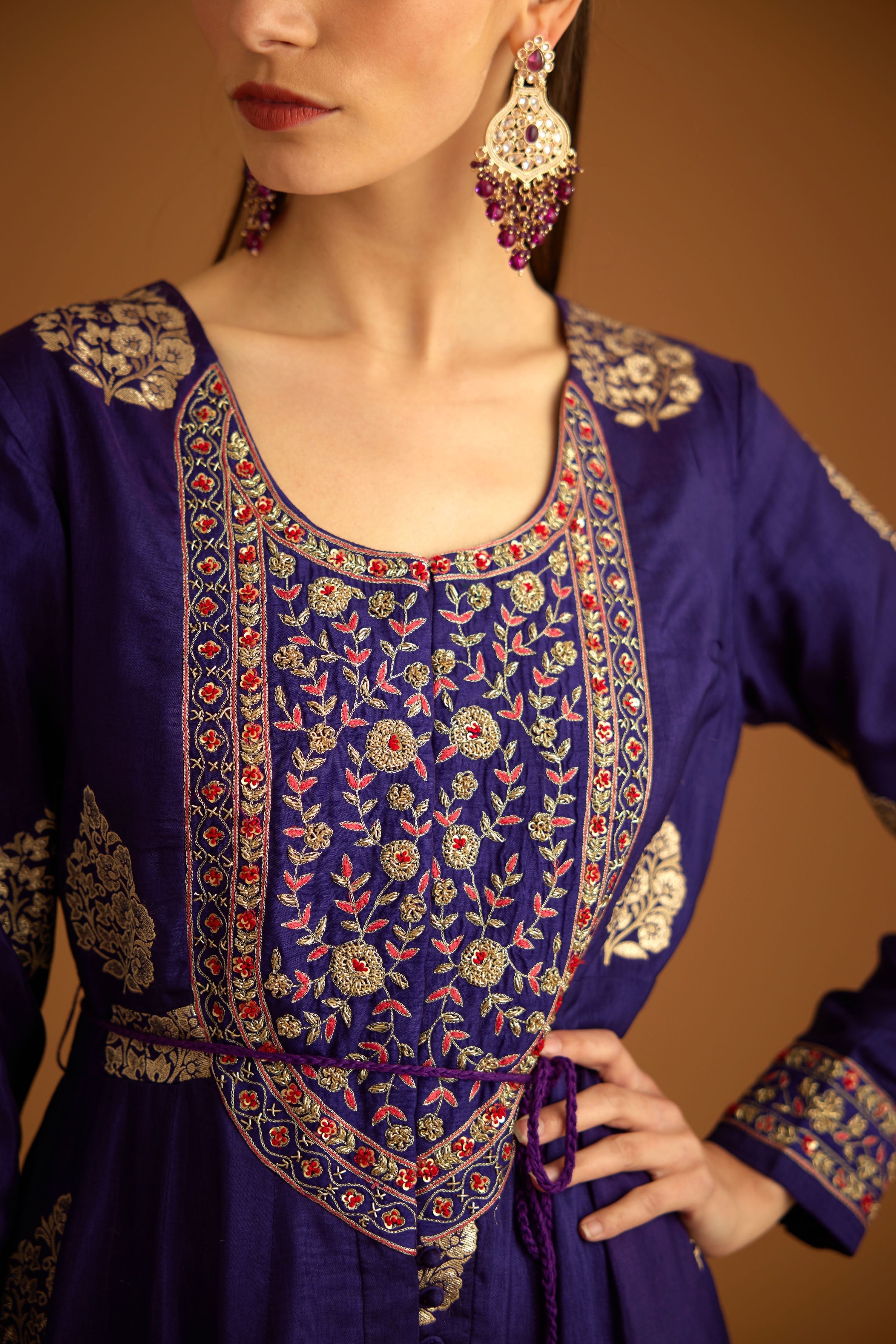 Dark Purple Anarkali Set