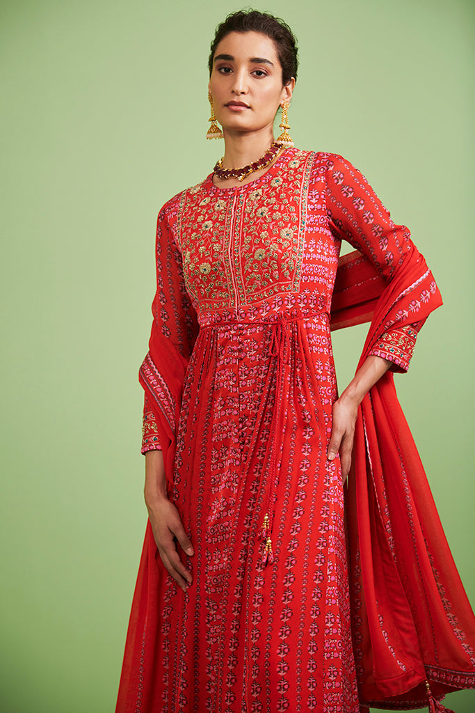 Red Anarkali Set