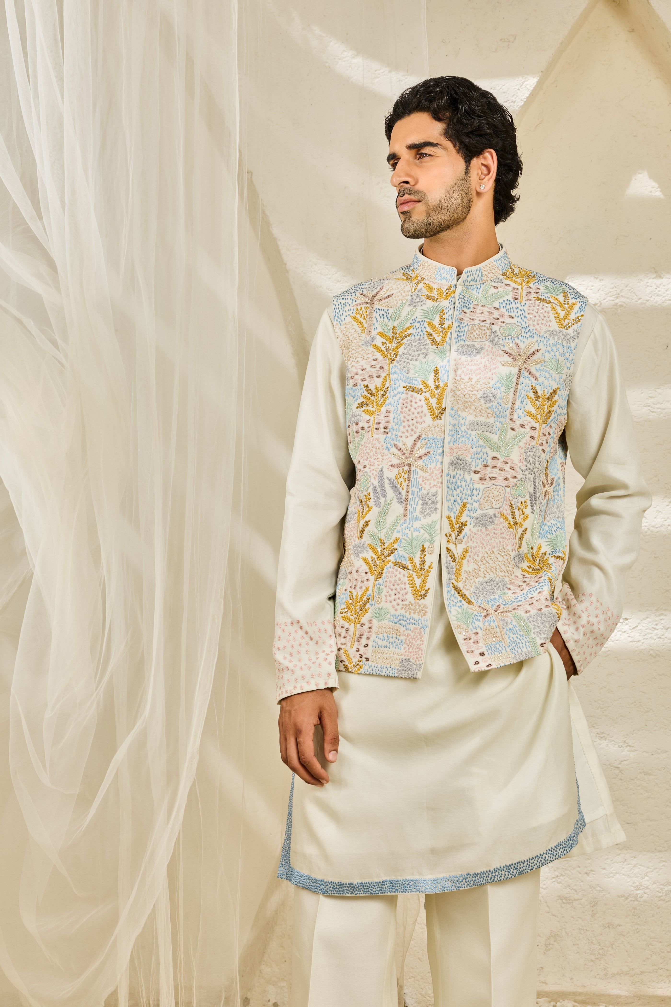 Off-white Serene Garden Waistcoat set