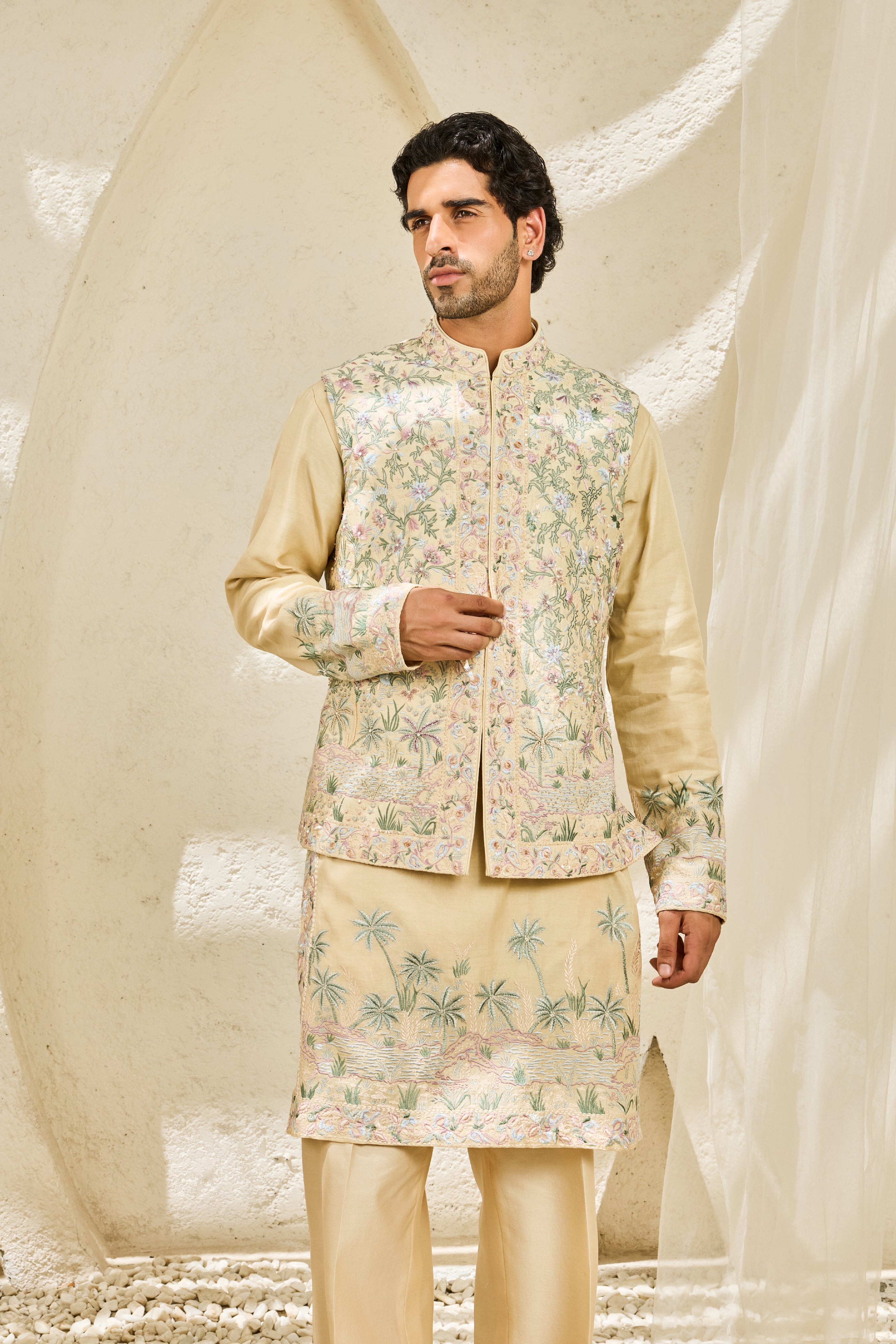 Beige Tropica Waistcoat Set