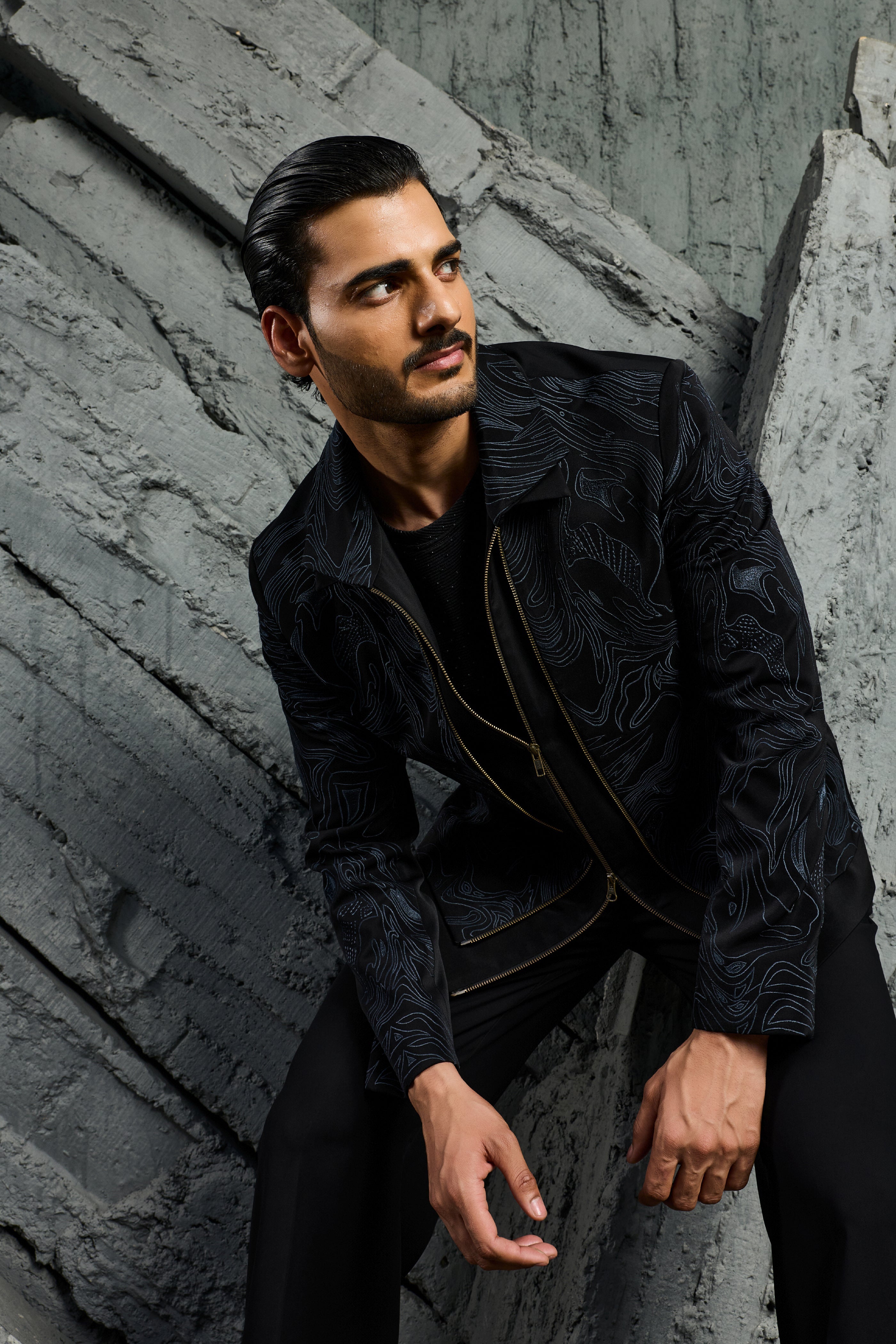 Black Abstract Wave Shacket Set