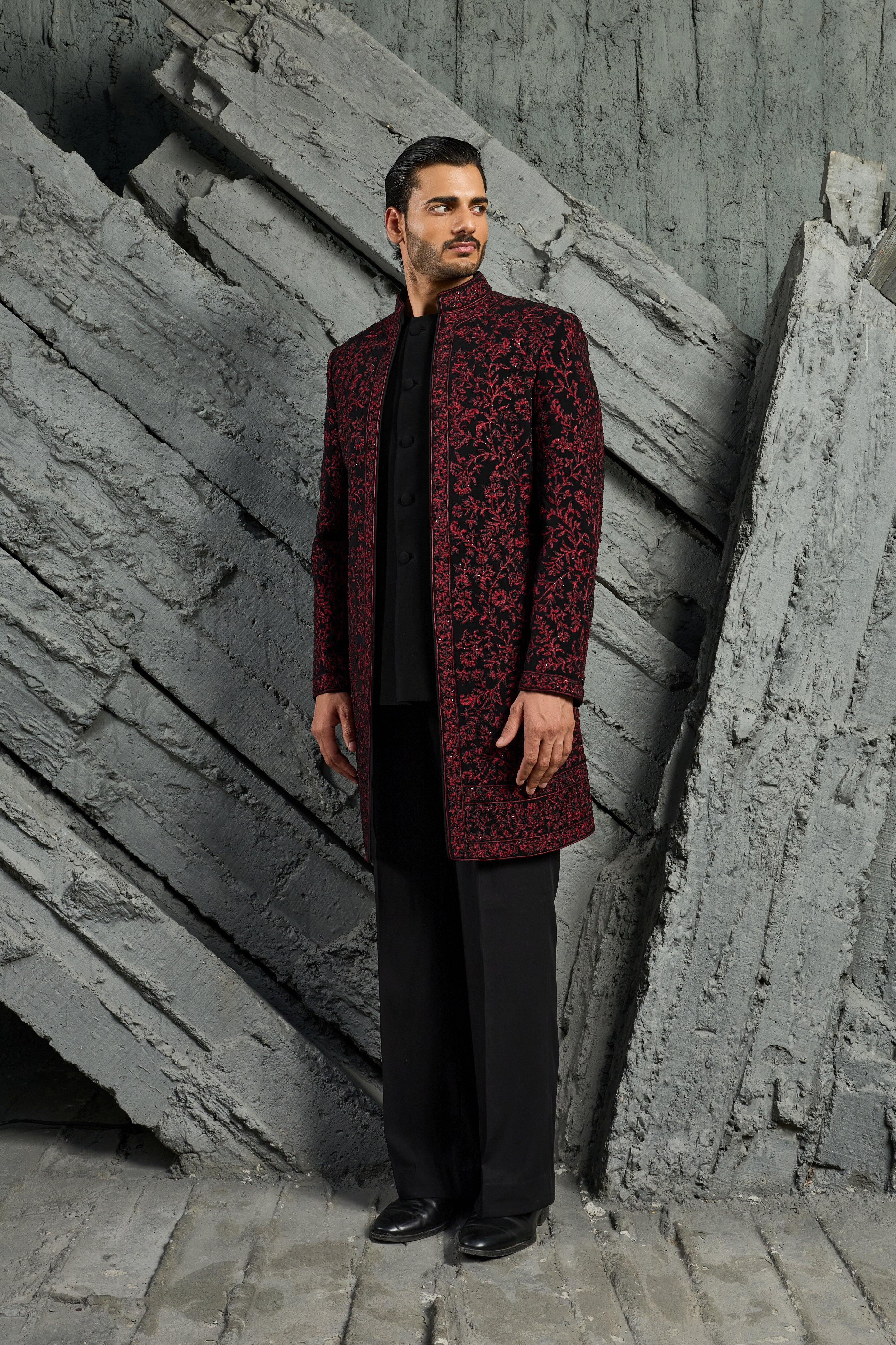 Black Jamawar Indowestern Set