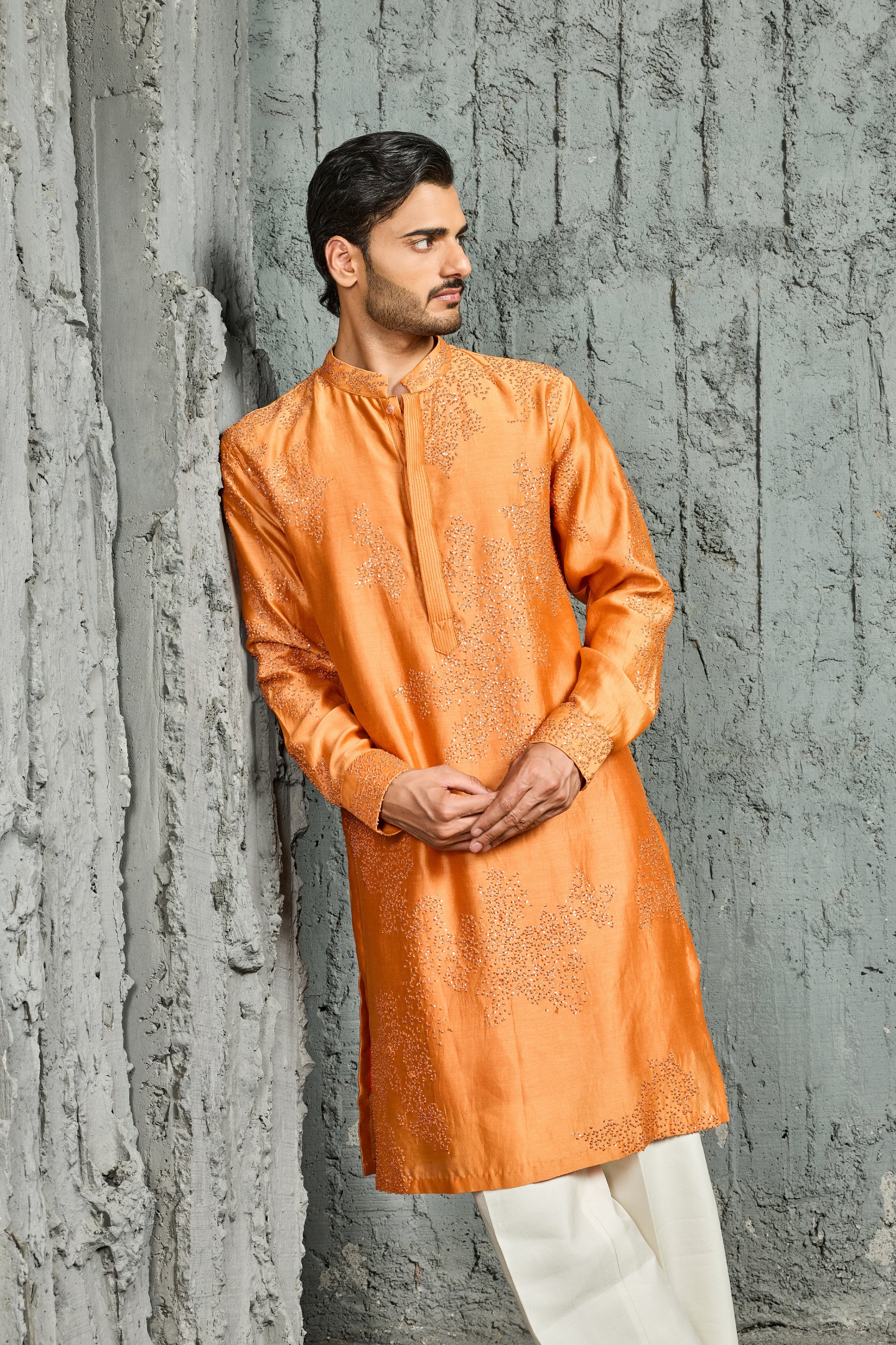 Sunset Bloom Orange French Knot Kurta Set