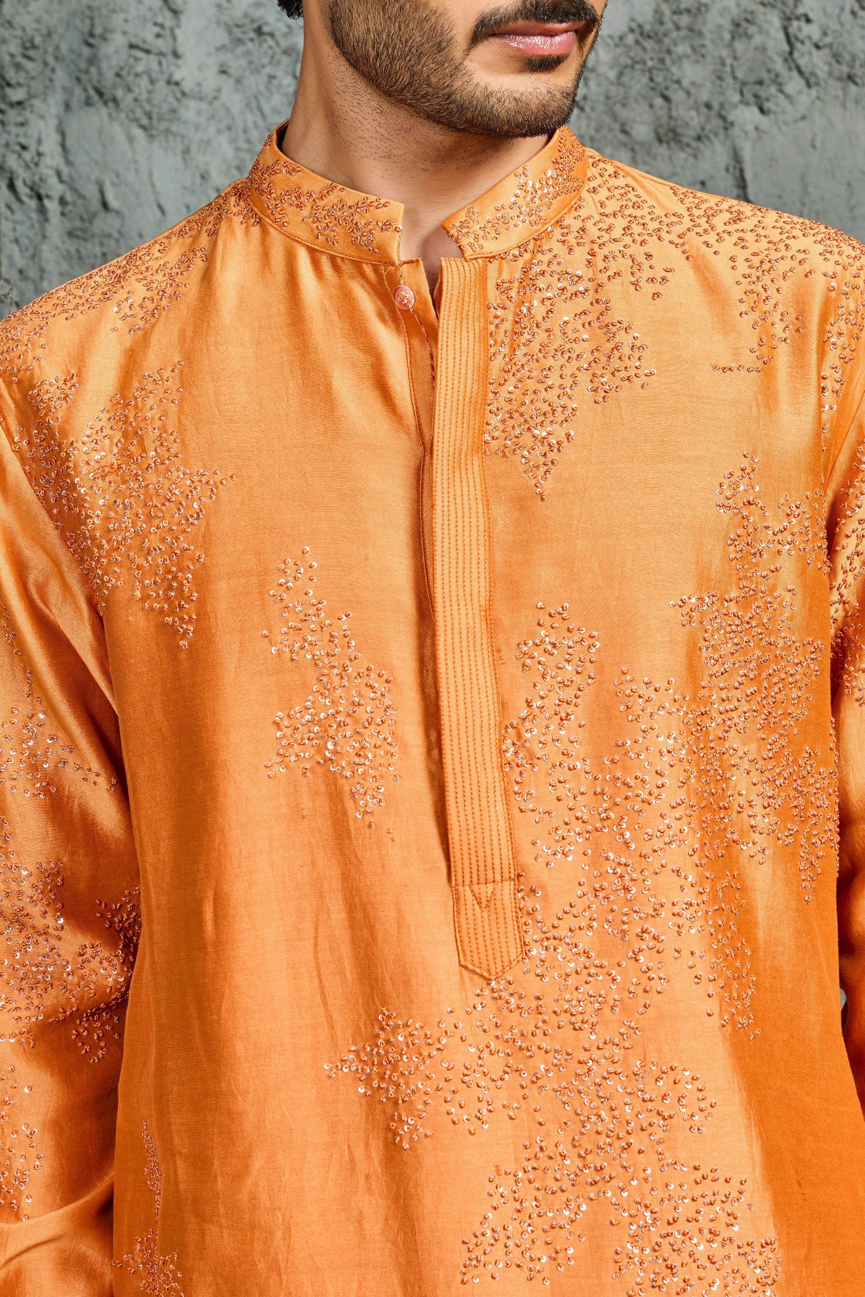 Sunset Bloom Orange French Knot Kurta Set