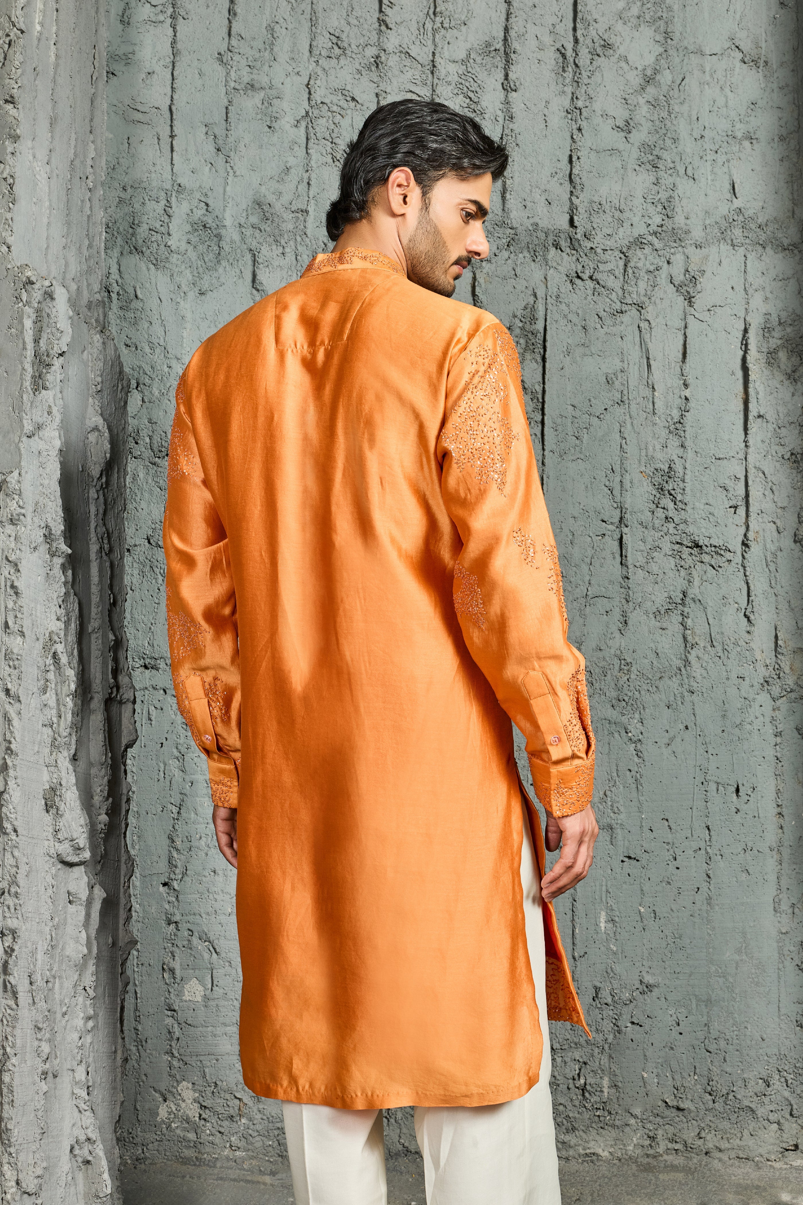 Sunset Bloom Orange French Knot Kurta Set