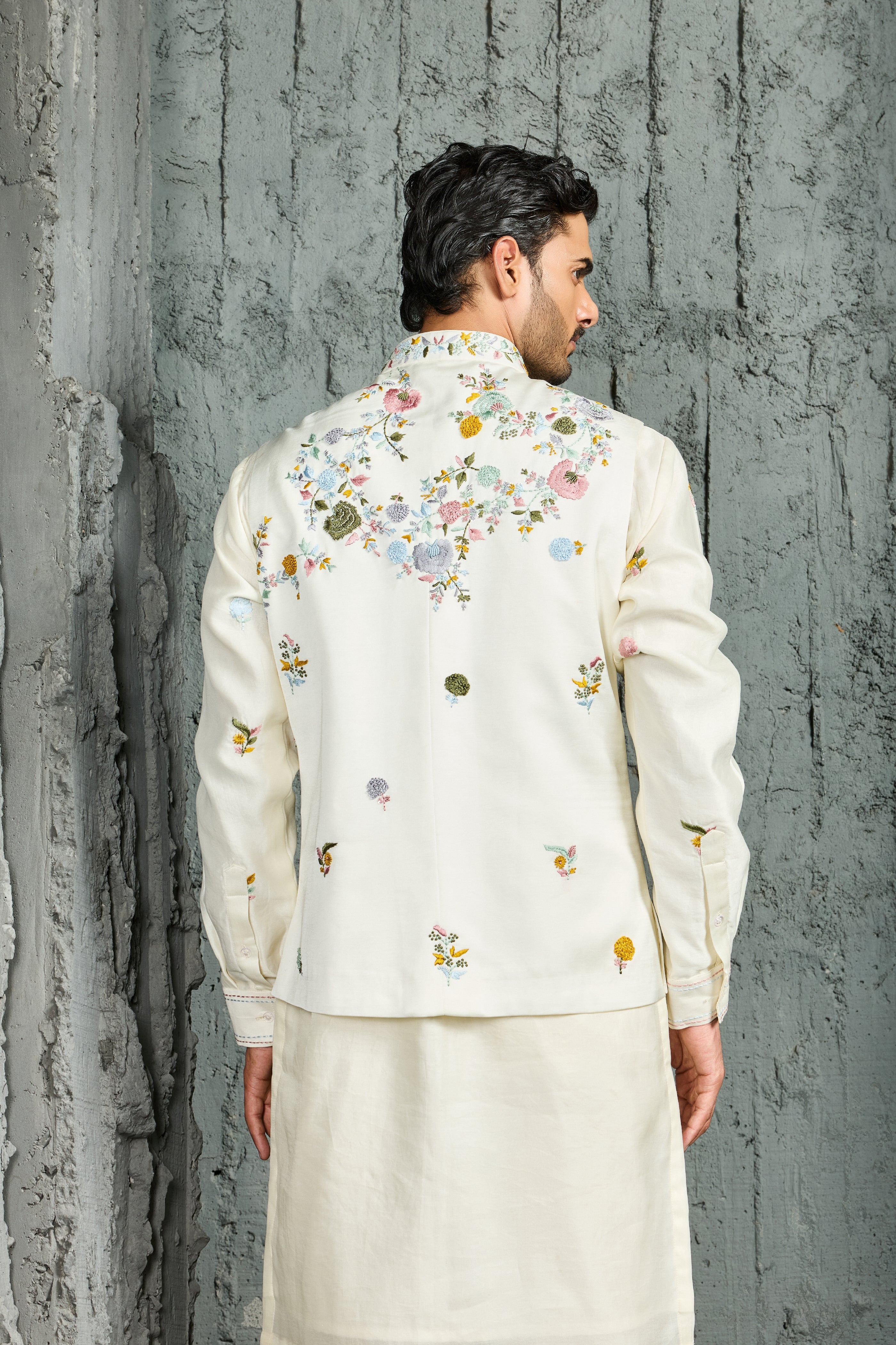 Ivory Gulmohar Bloom Waistcoat Set