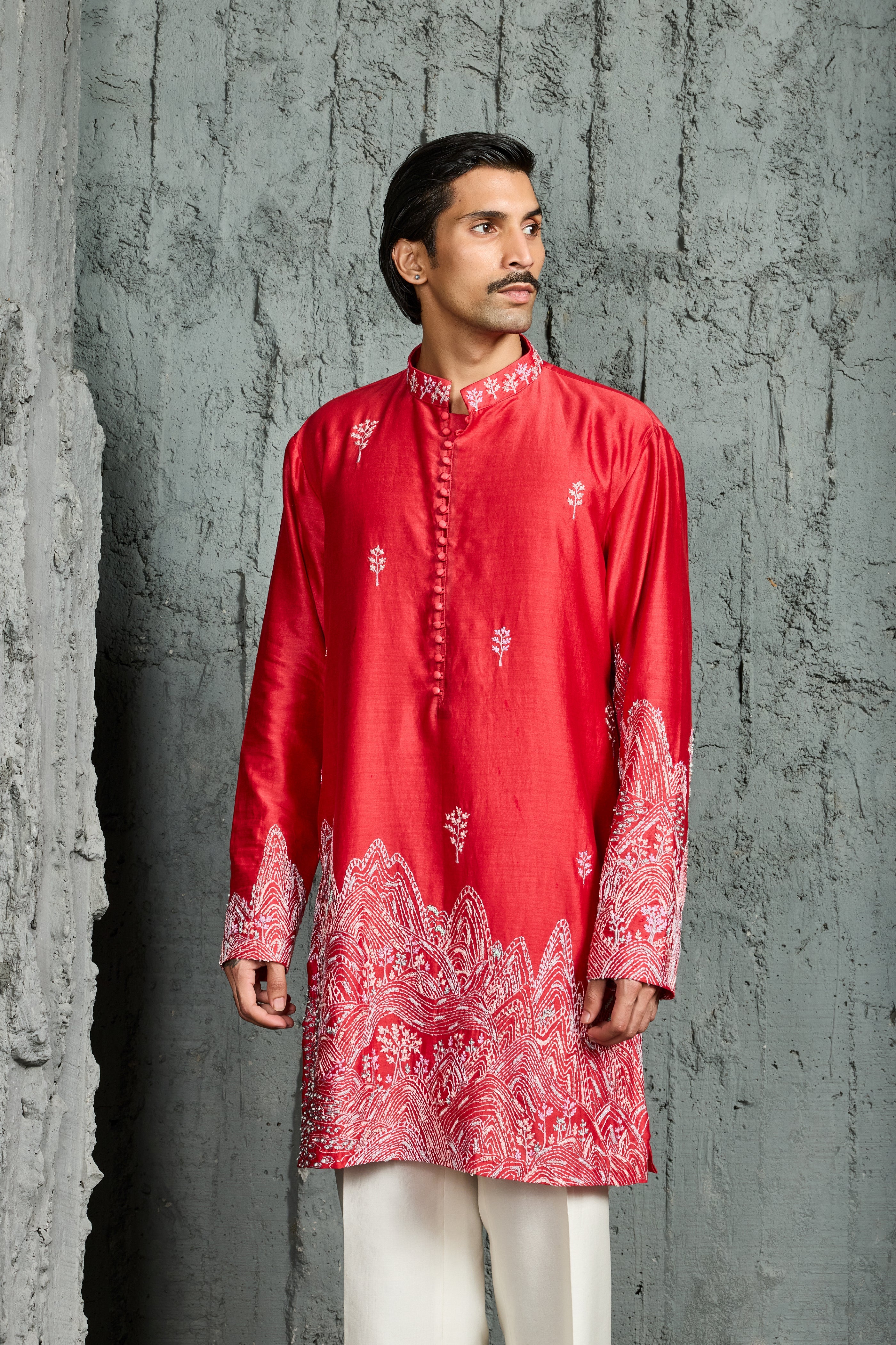 Red Gulrang Ridge Kurta Set