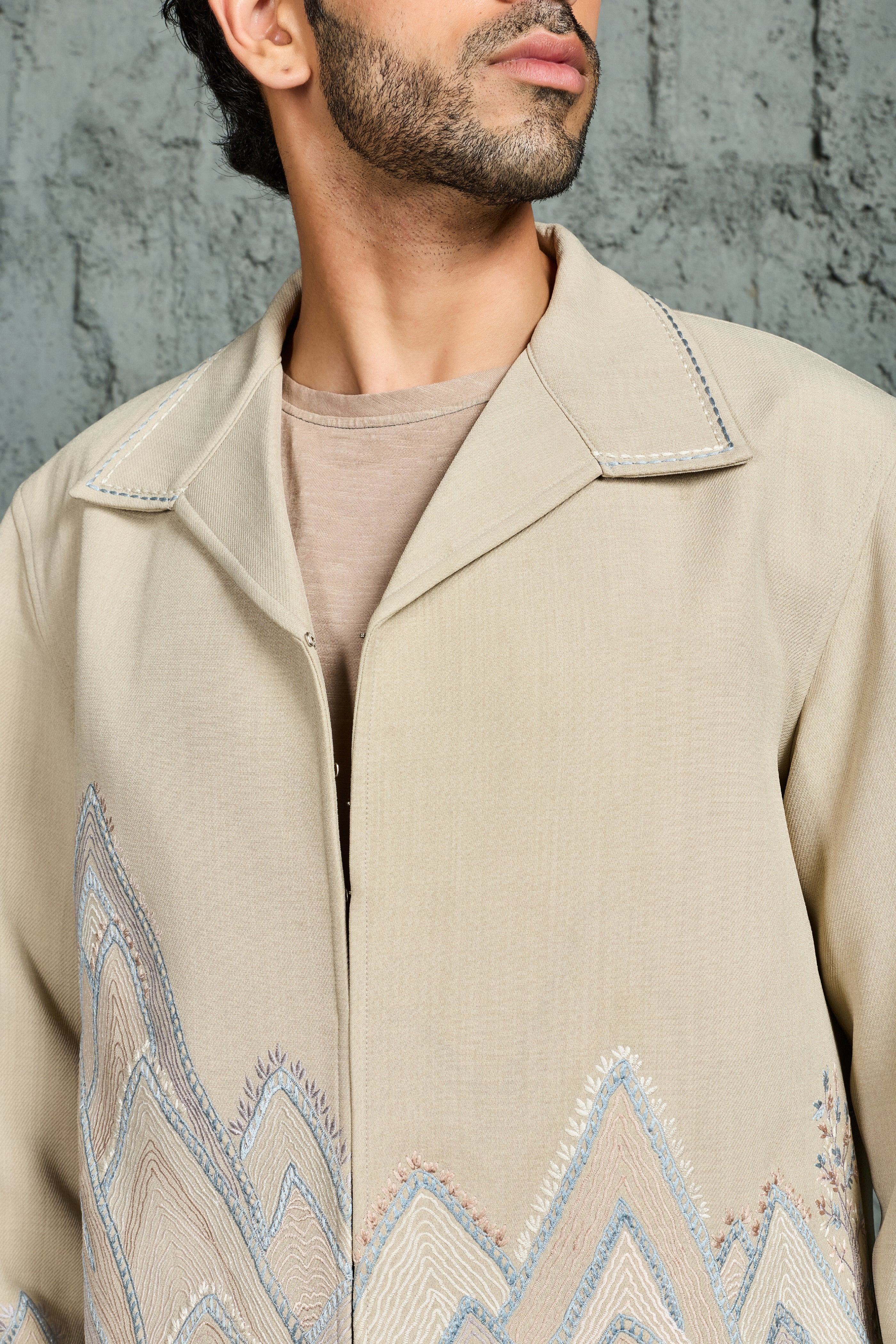 Beige Mount-Ridge Shacket Set