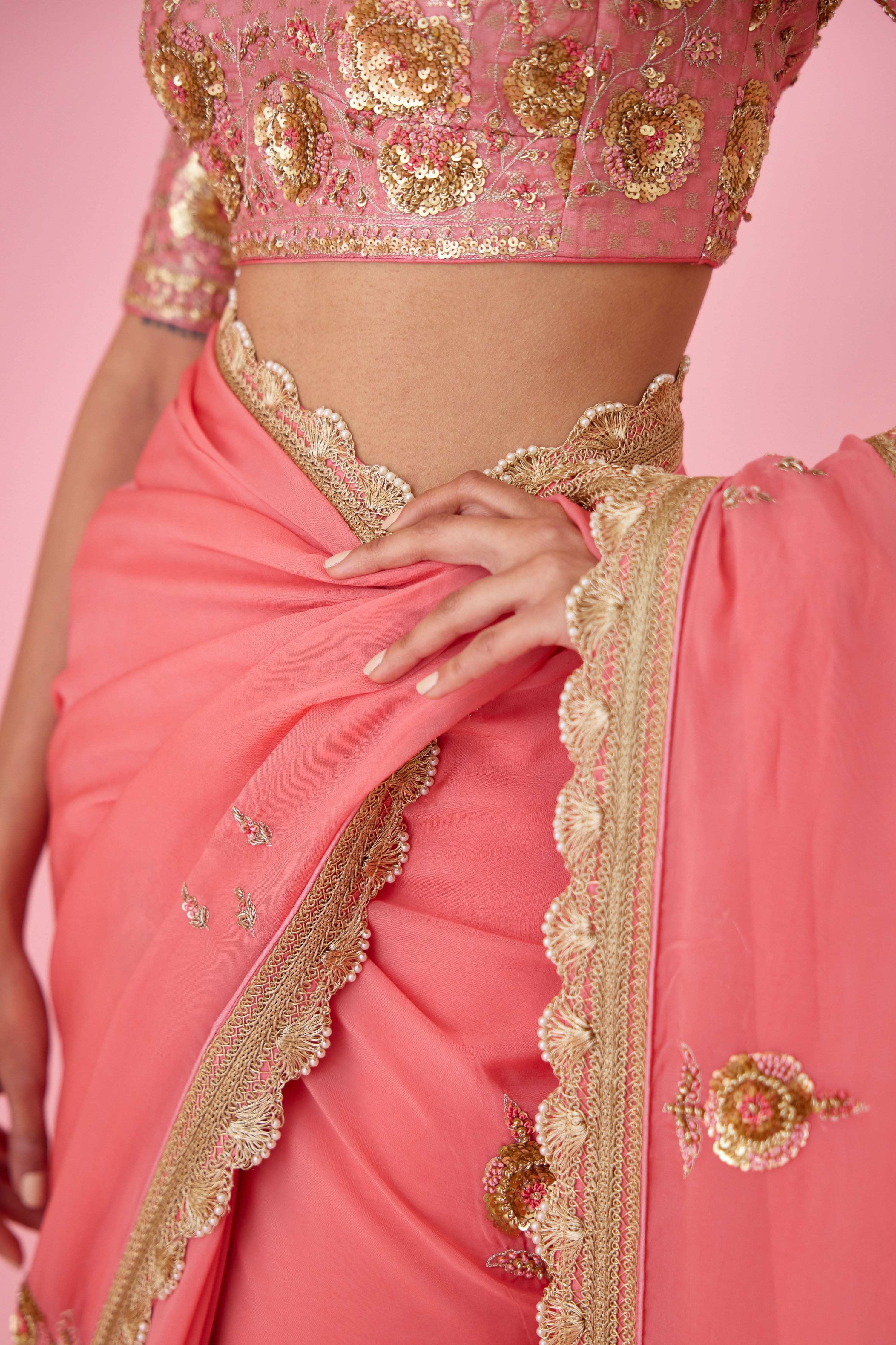 Coral Pink Saree Set