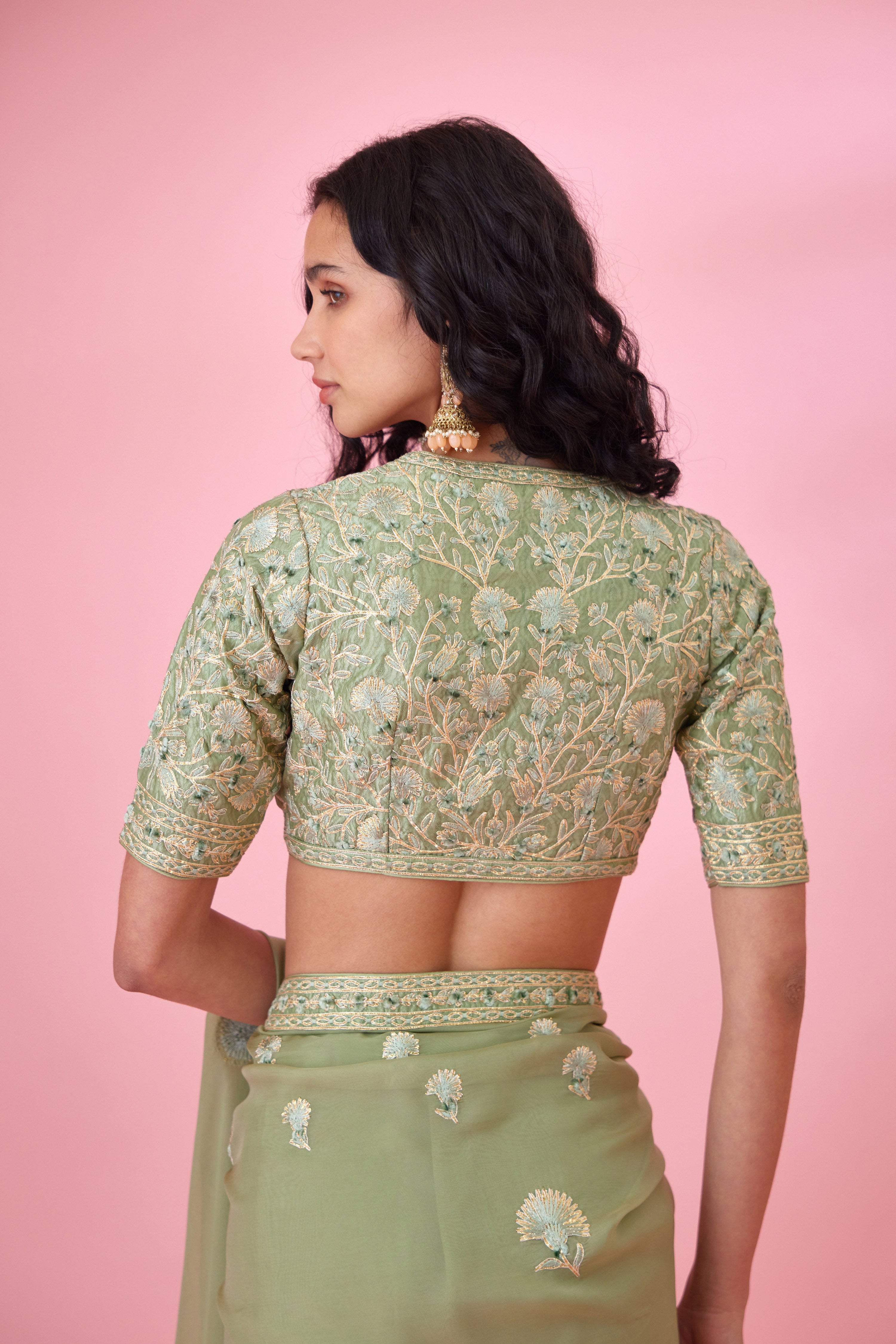 Fog Green Saree Set