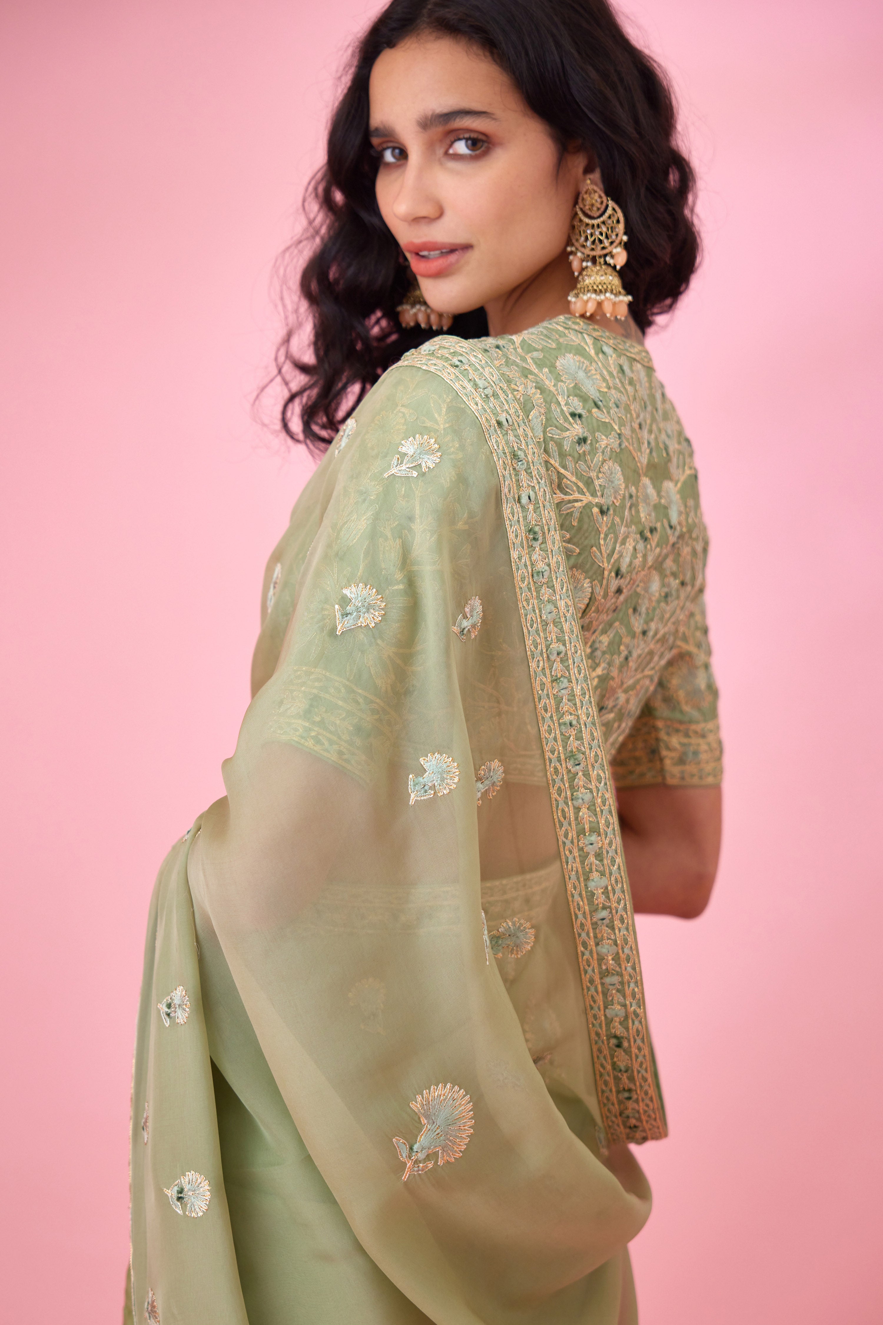 Fog Green Saree Set