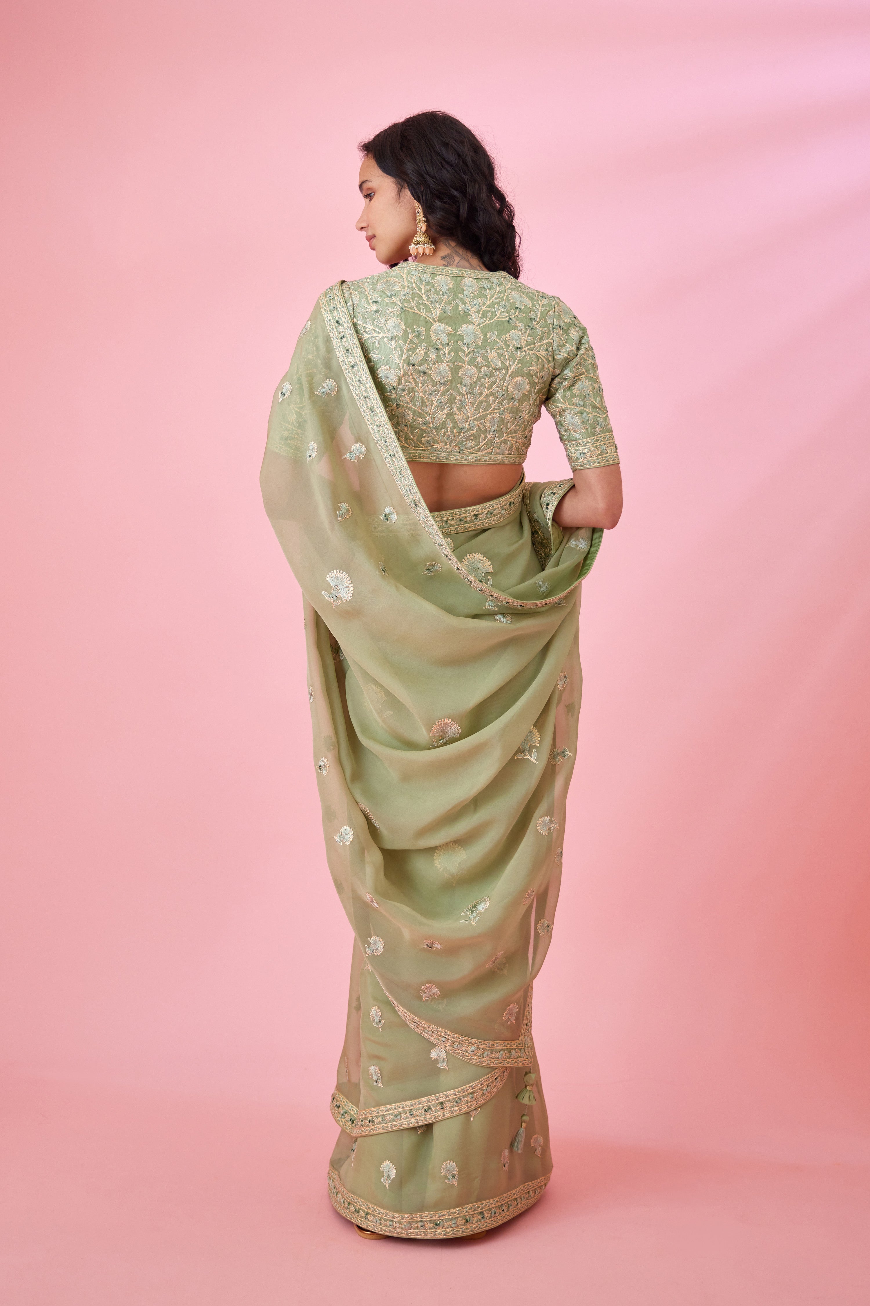 Fog Green Saree Set