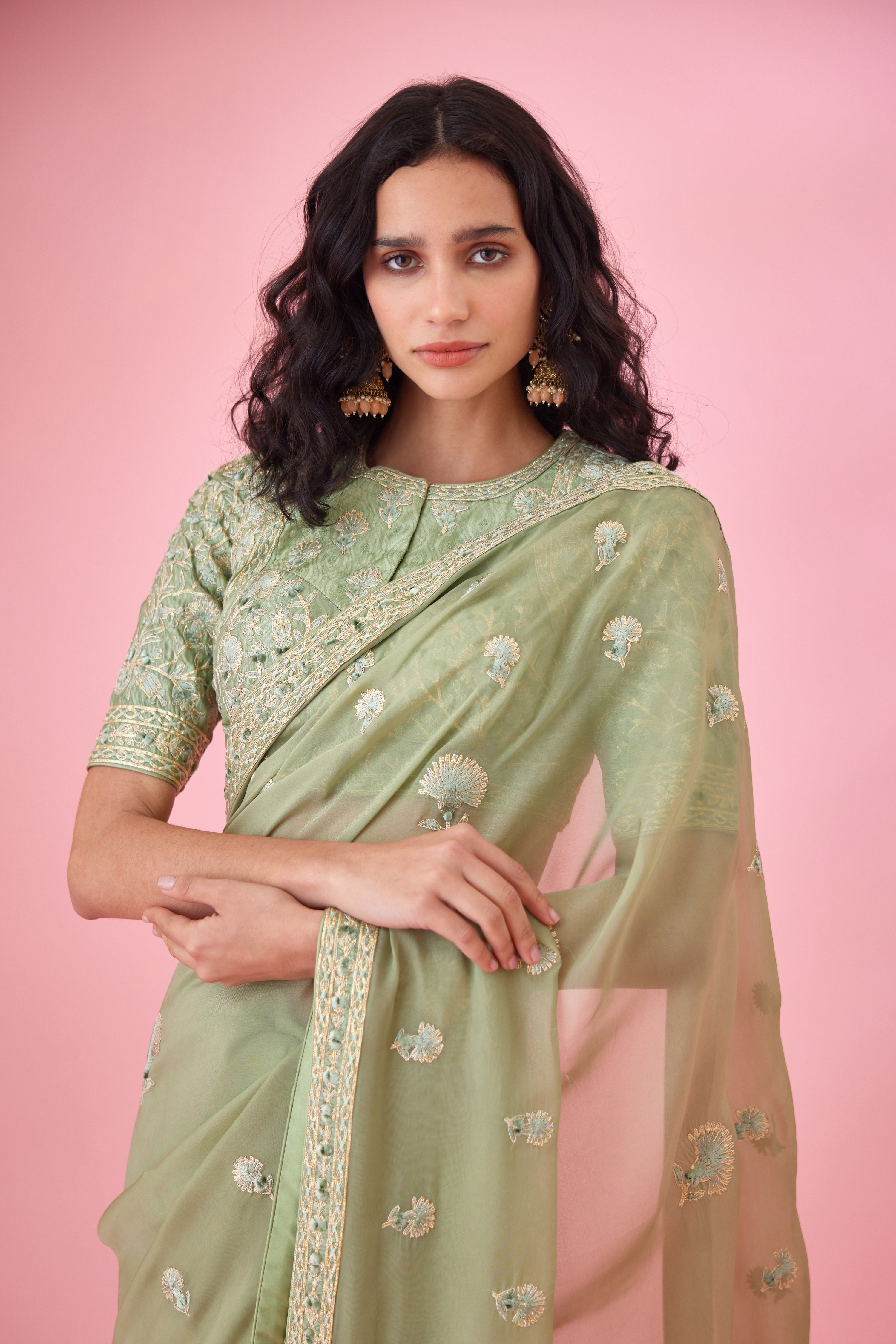 Fog Green Saree Set