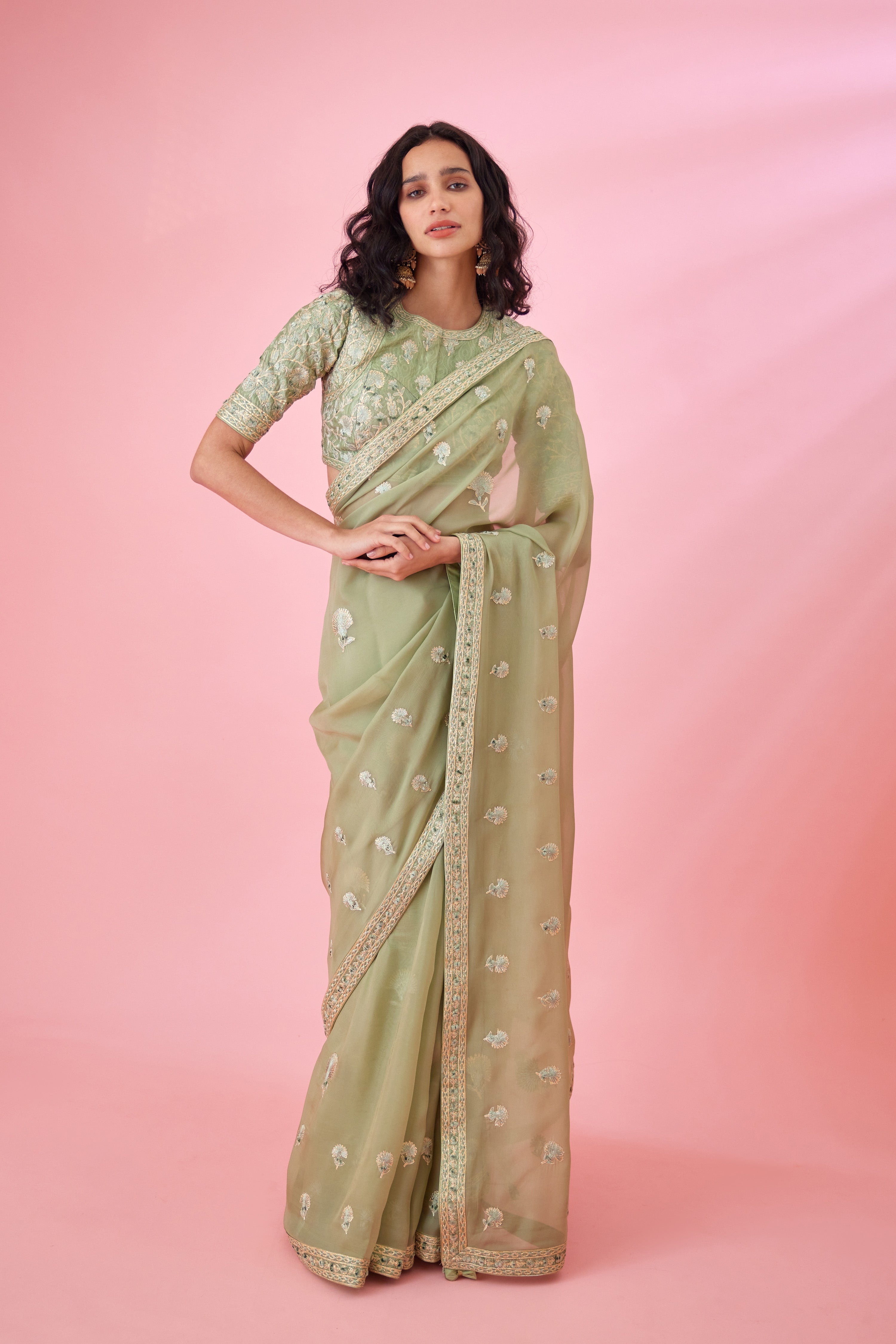 Fog Green Saree Set