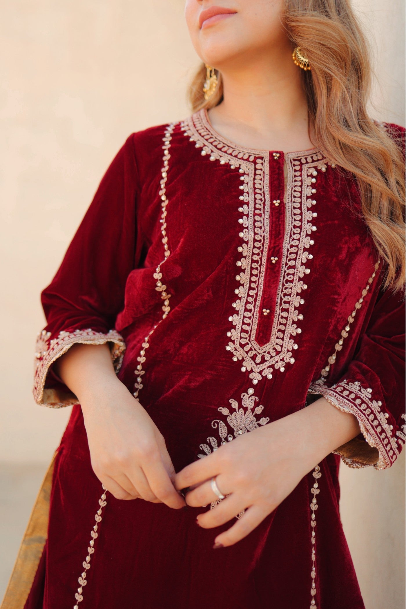 Asiyah - Silk Velvet Short Kurta with Salwar