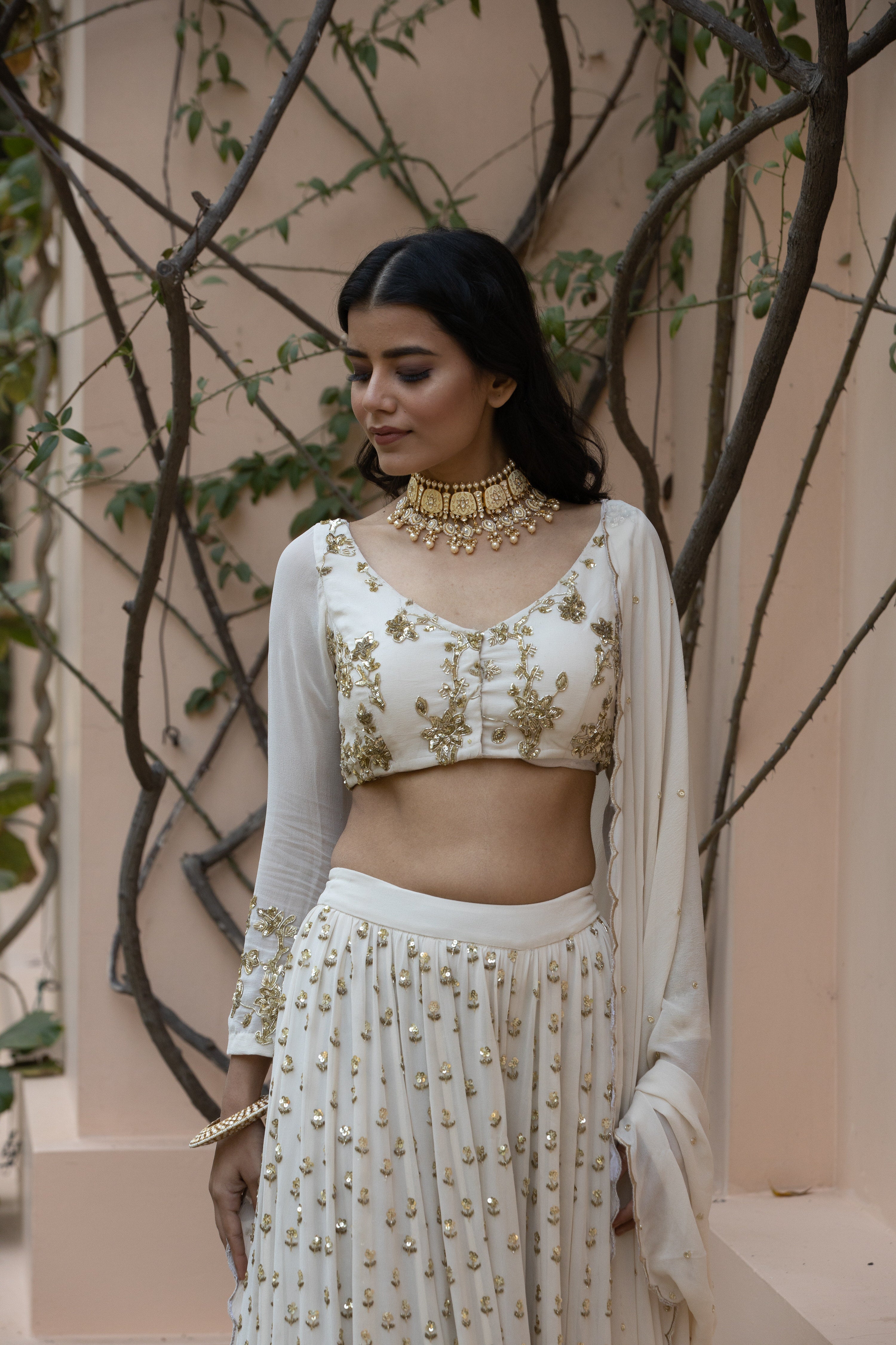 Off White Boot Lehenga Set