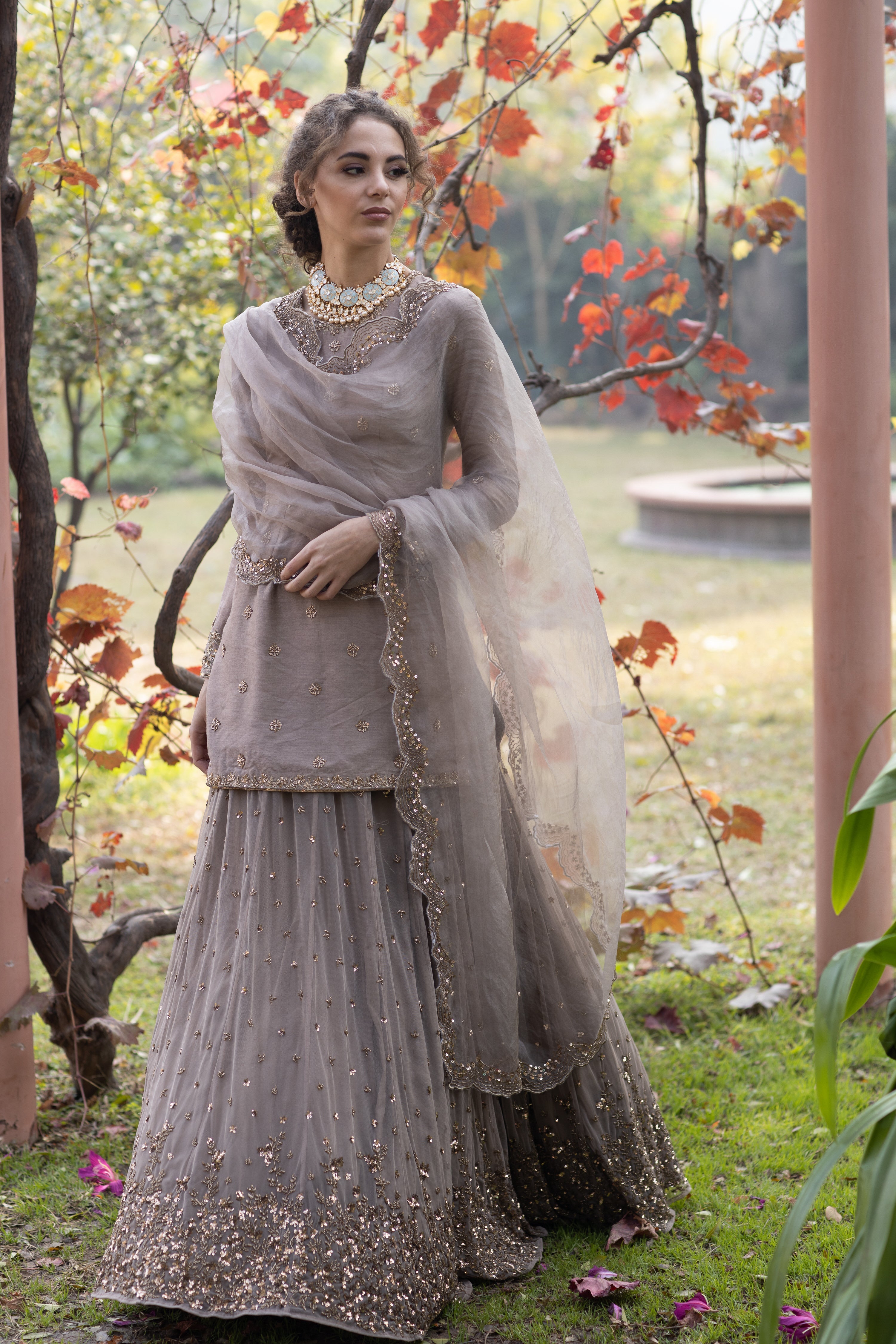 Light Brown Bootie Kurti And Lehenga Set