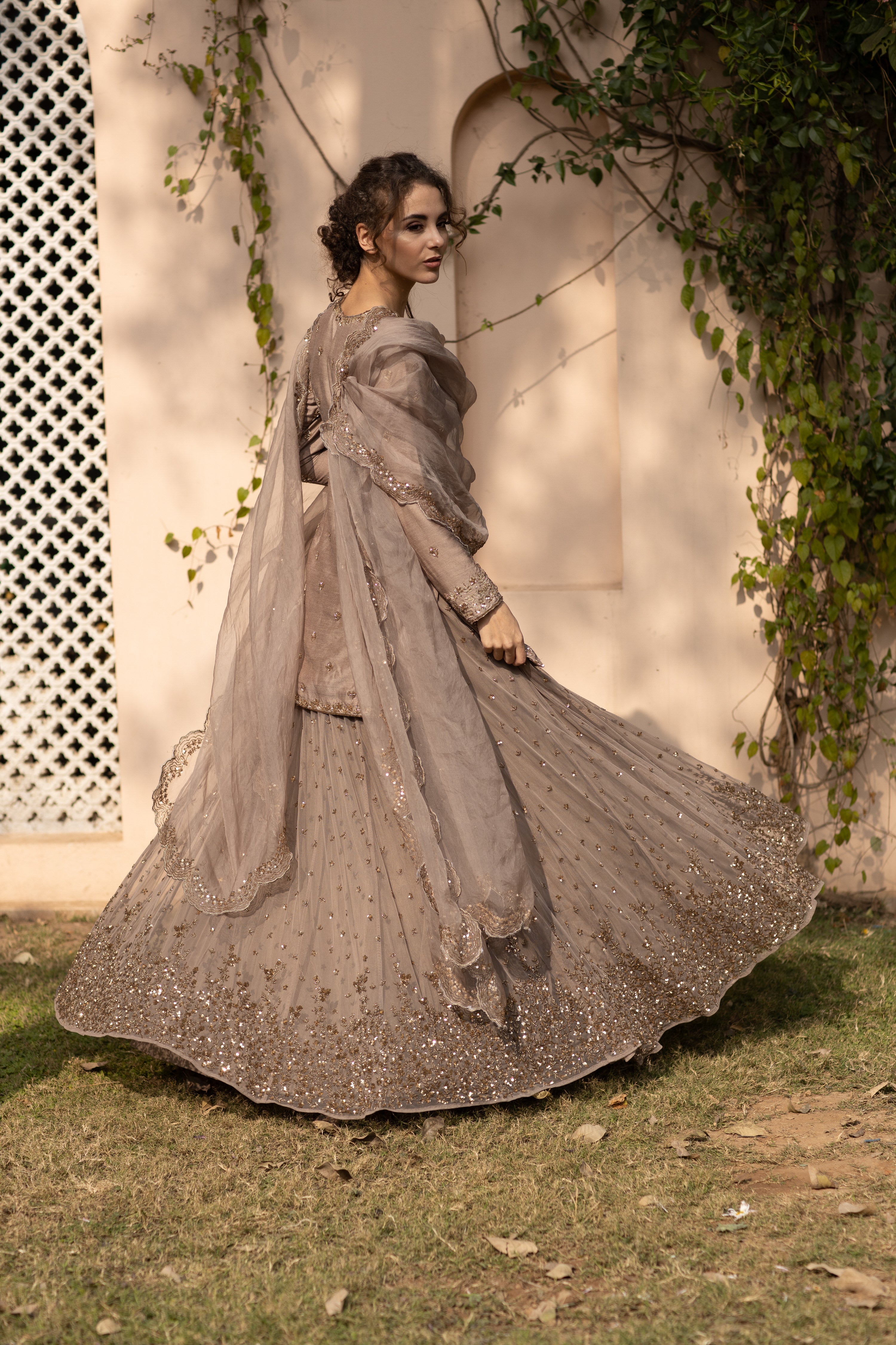 Light Brown Bootie Kurti And Lehenga Set