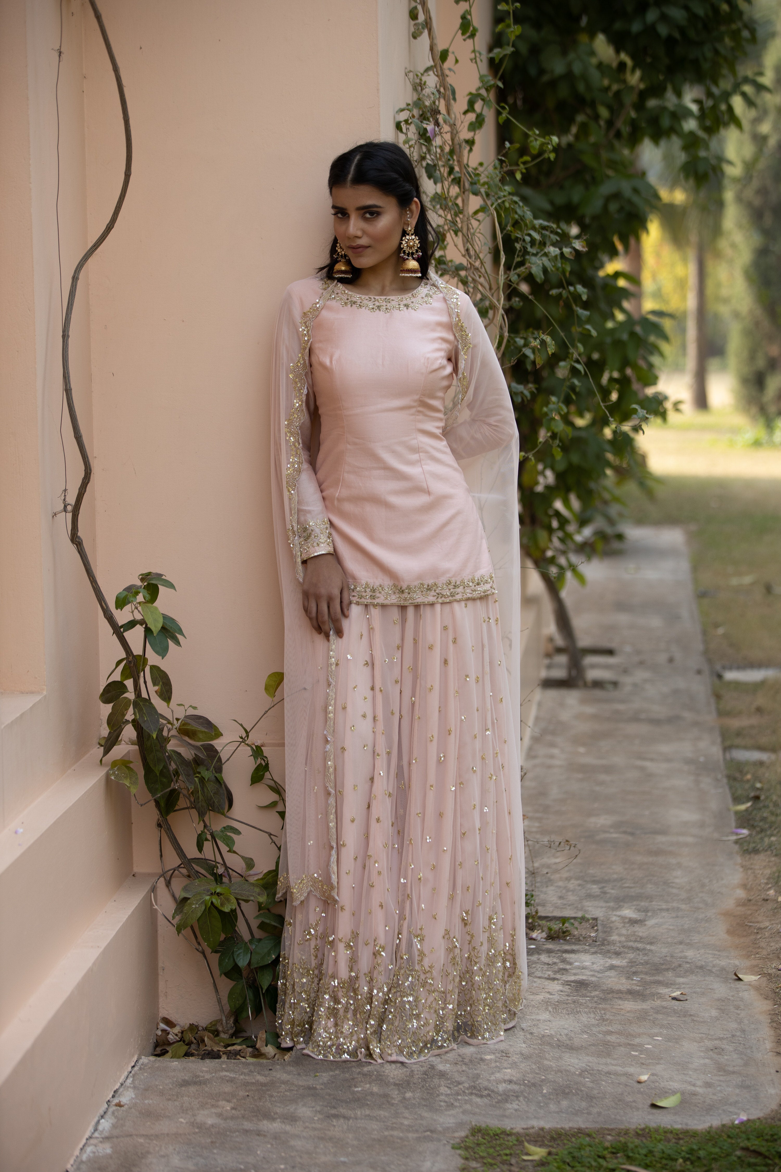 Blush Pink Kurti With Bootie Sharara Set
