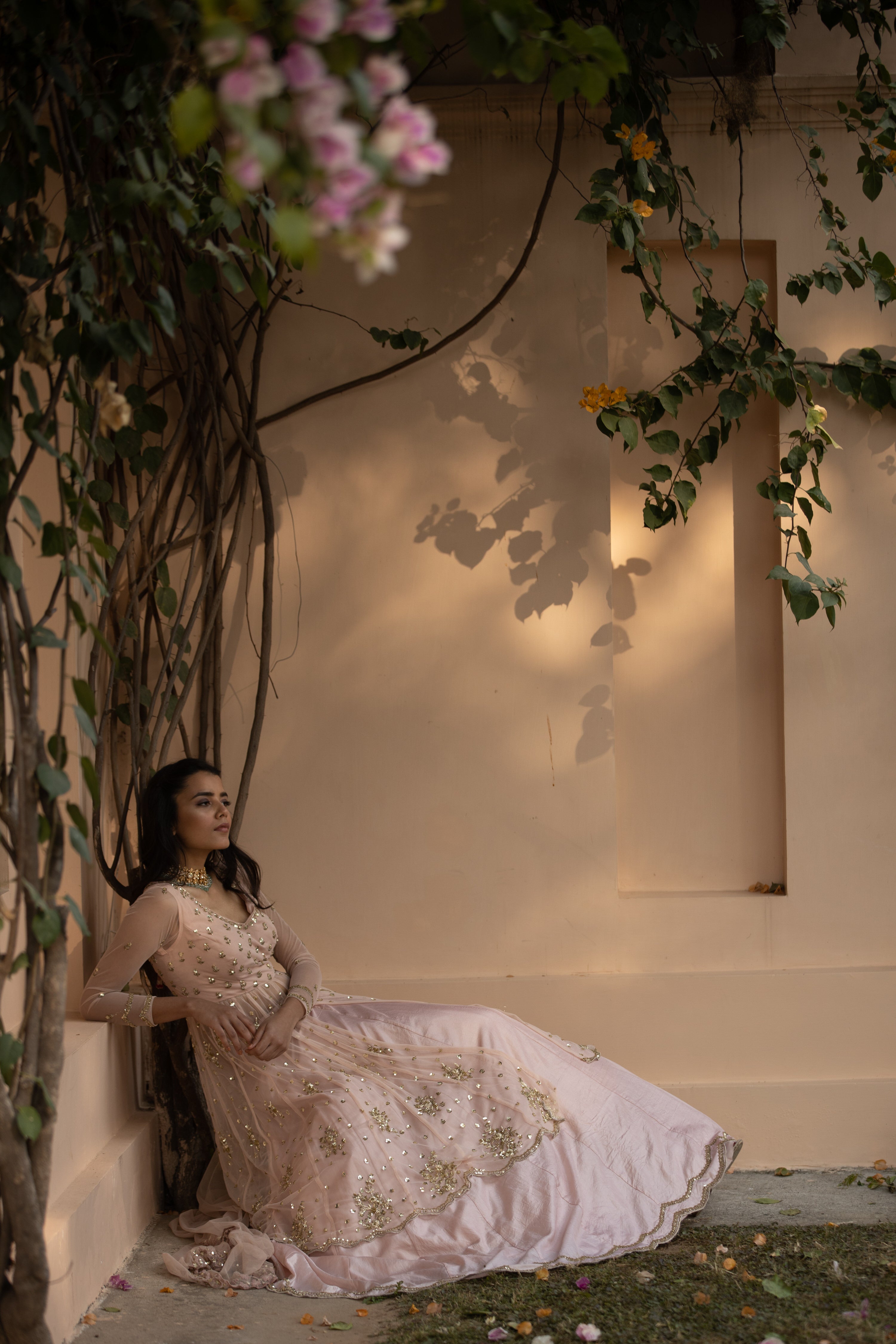 Pink Sequin Net With Pink Silk Skirt