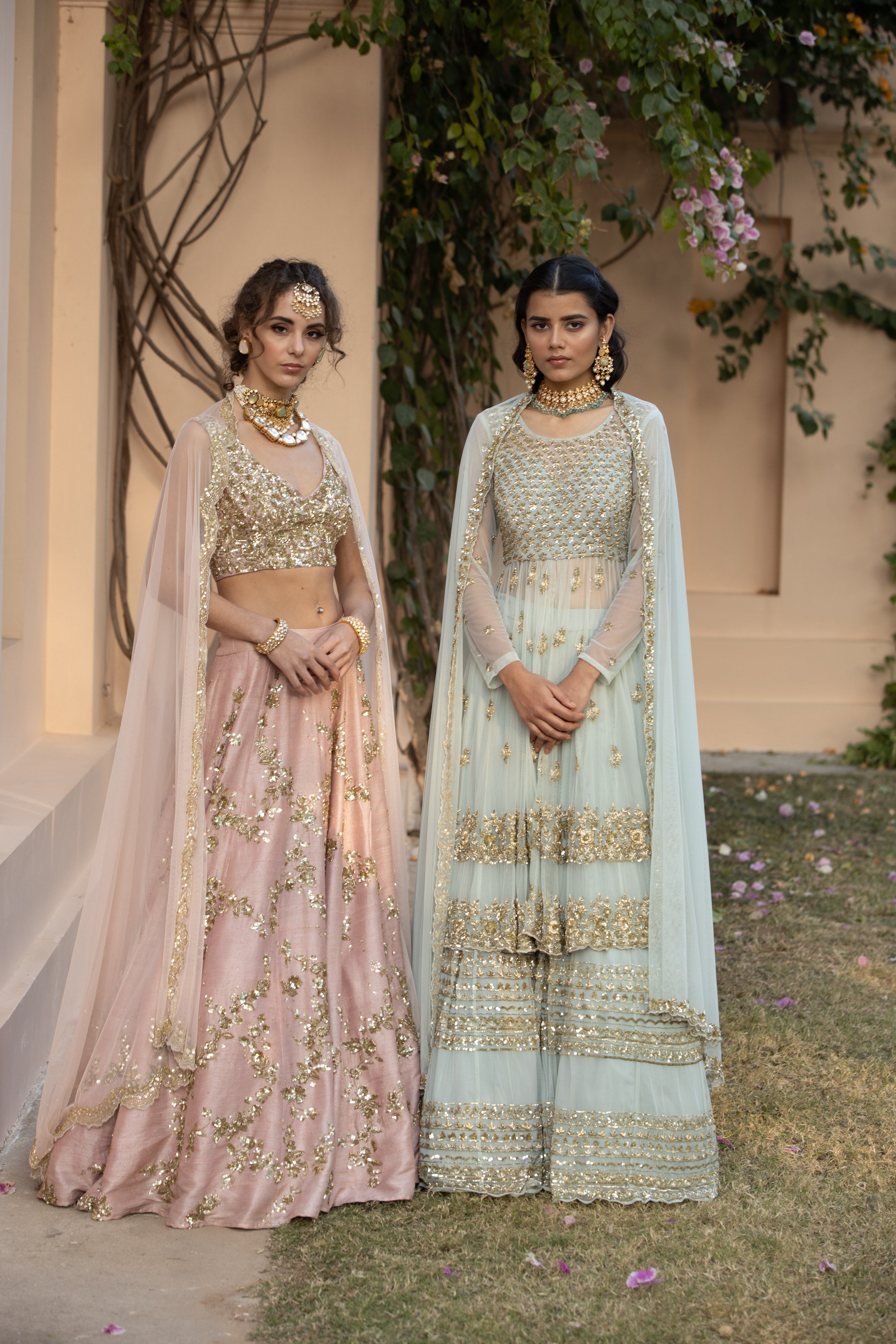 Baby Pink With Gold Jaal Work Lehenga Set