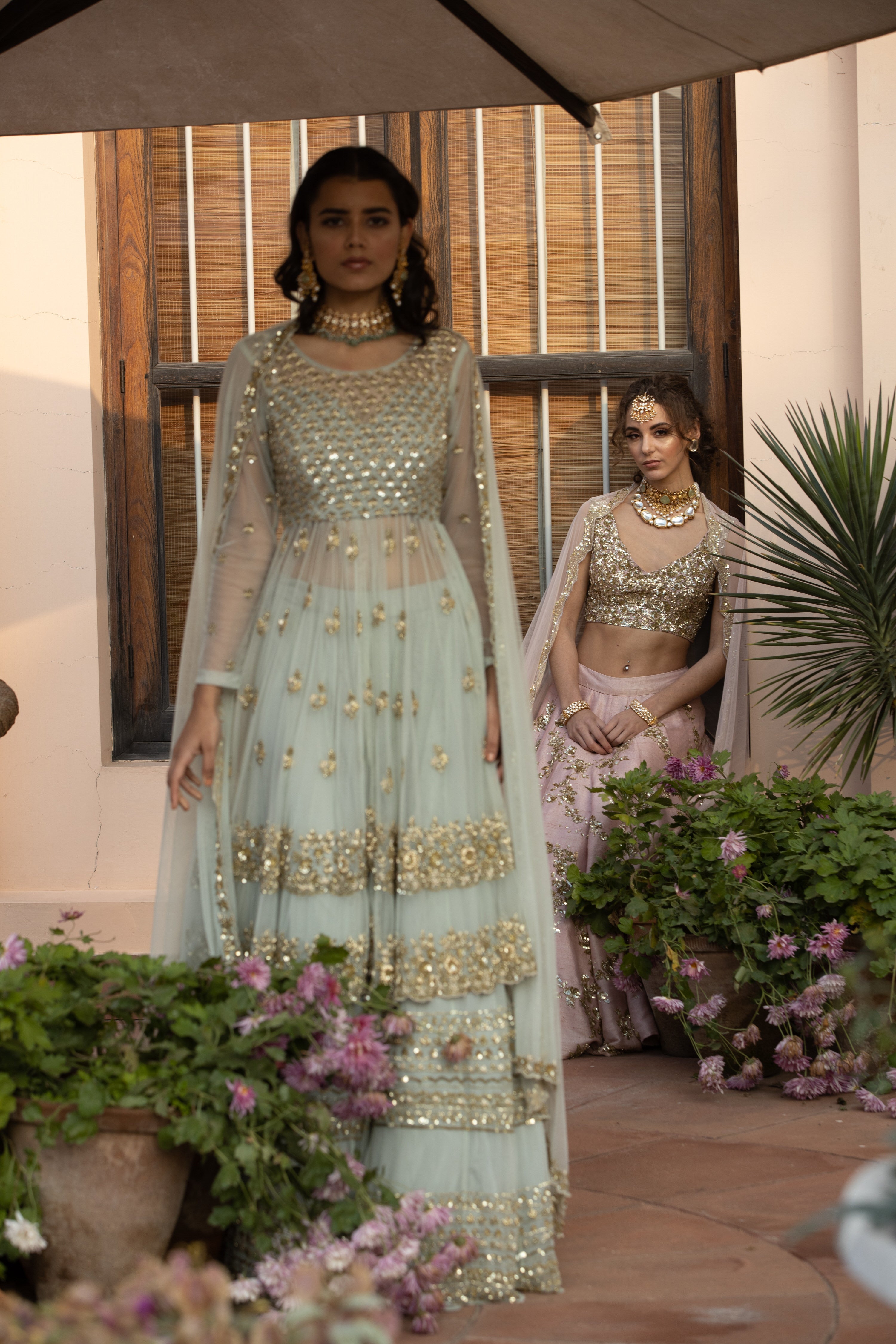 Sea Green Zari And Sequin Sharara