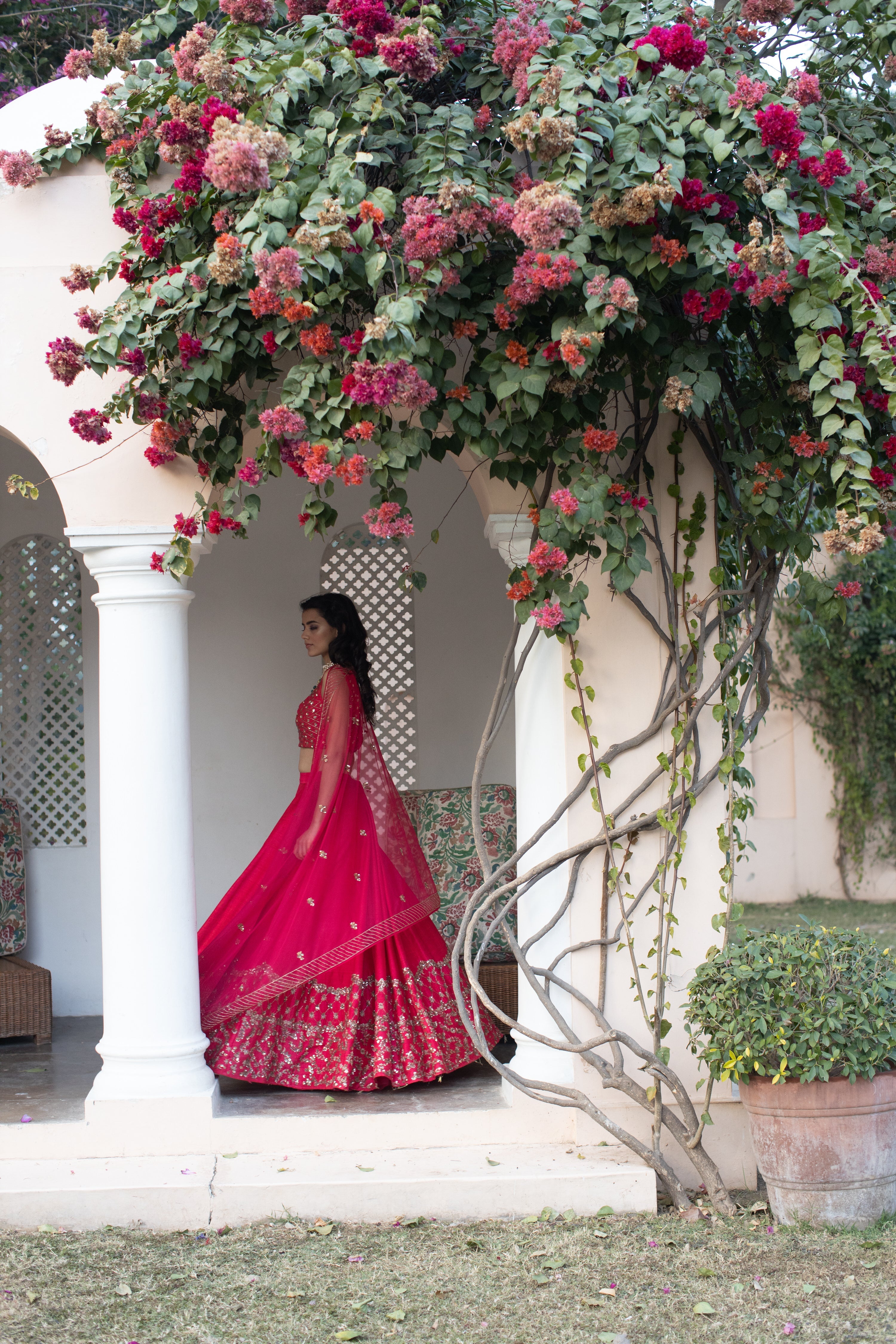 Dark Pink And Gold Lehenga With Choli And Dupatta