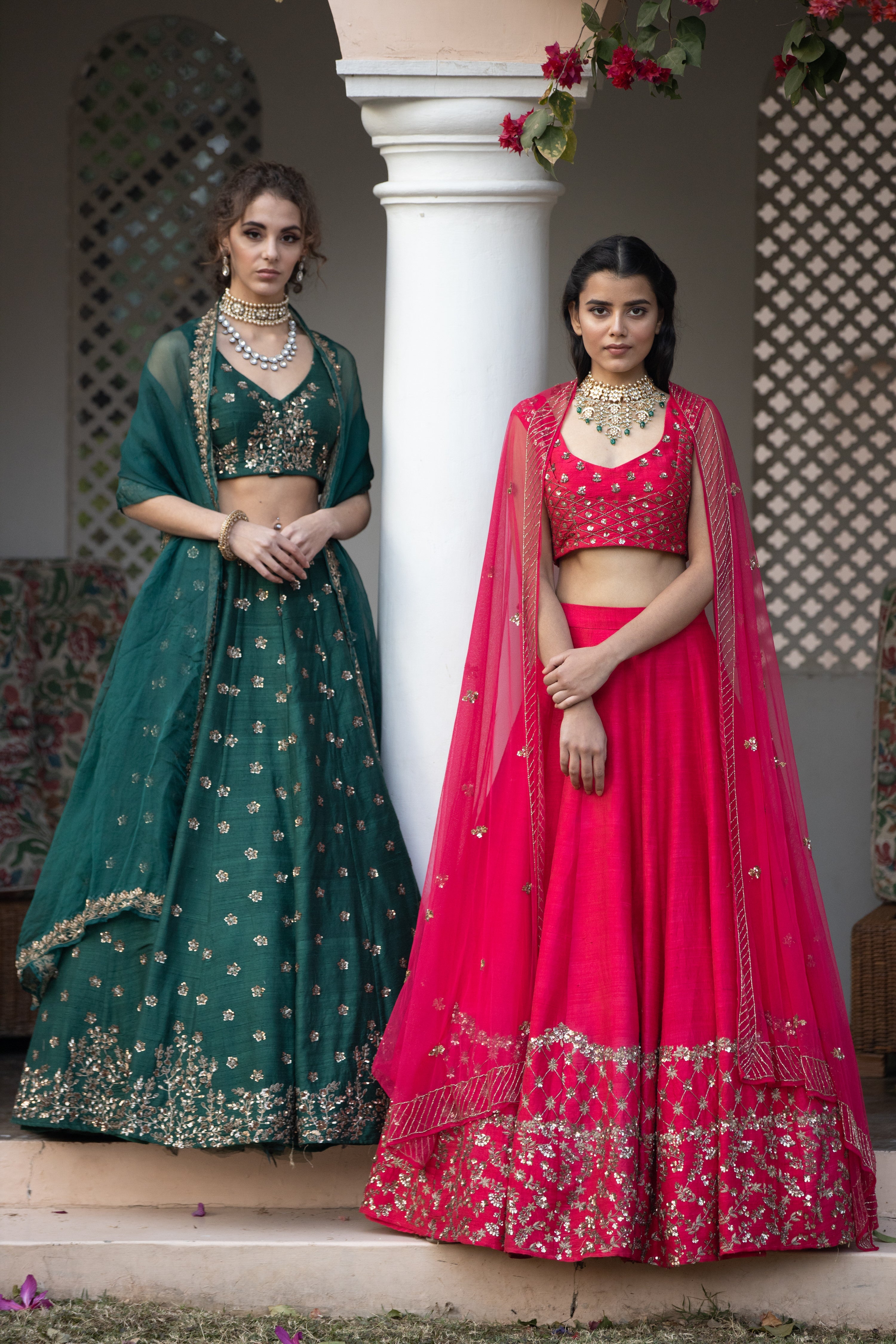 Dark Pink And Gold Lehenga With Choli And Dupatta
