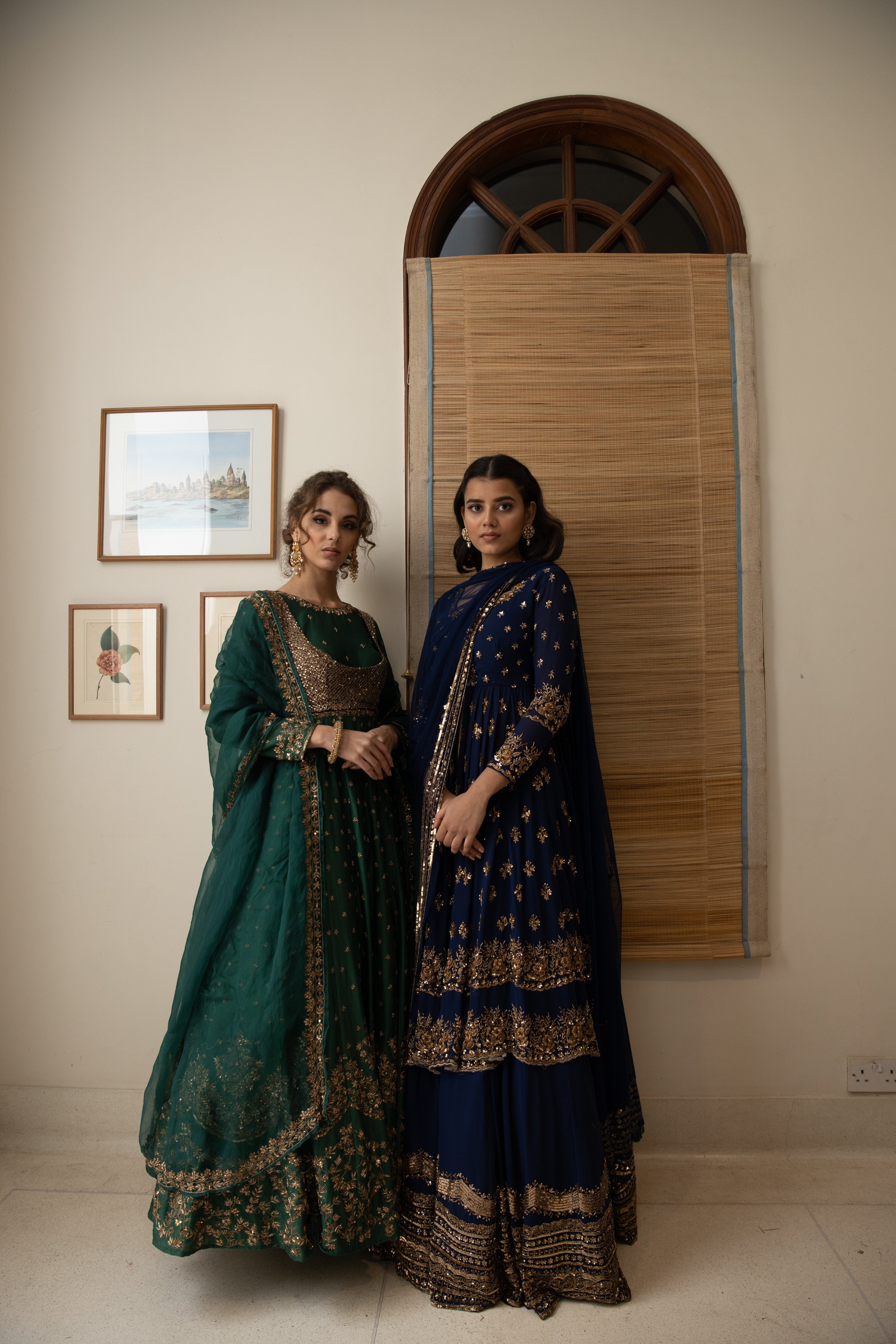 Dark Blue Gold Jacket With Border Skirt