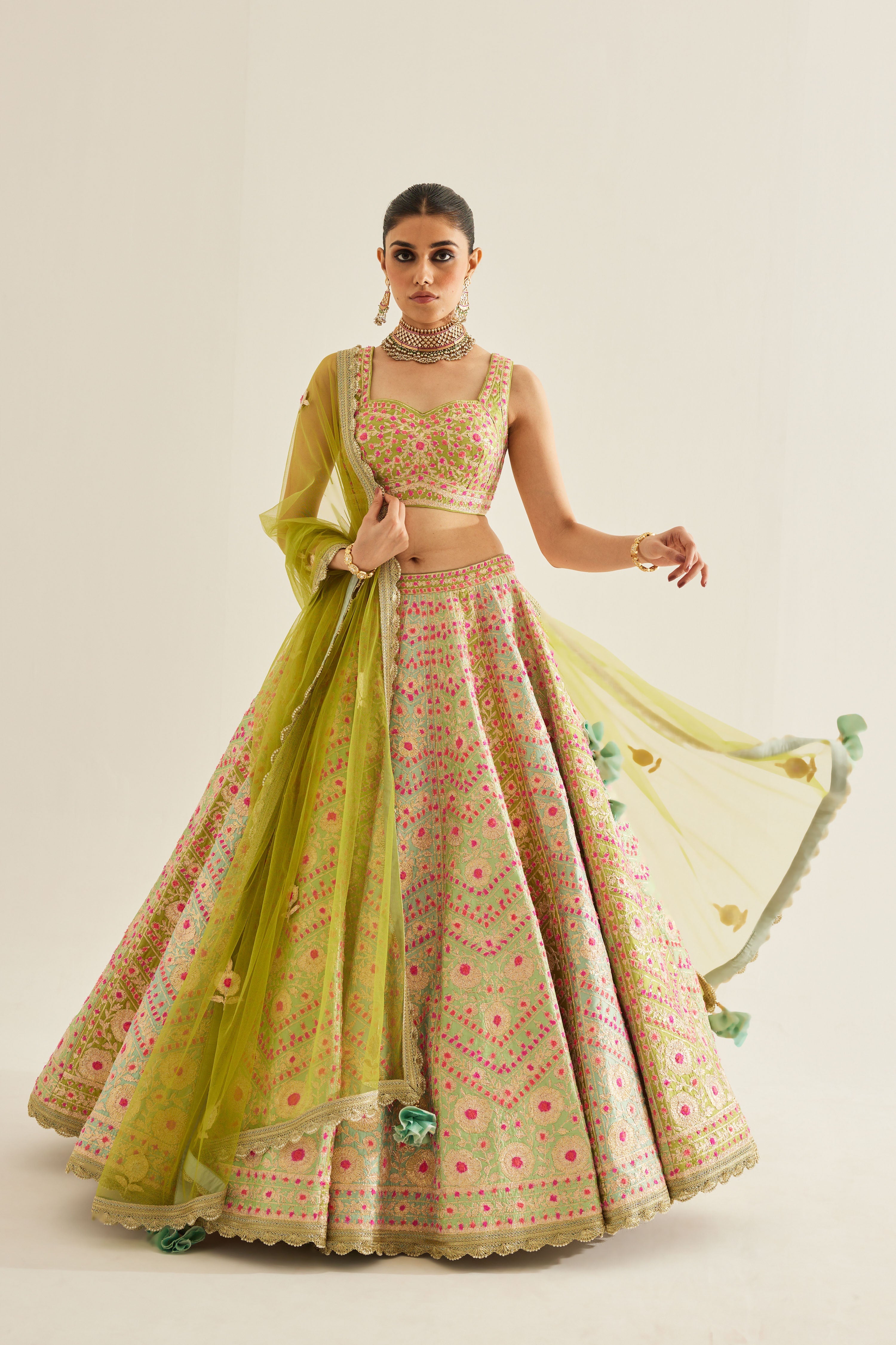Multi Green Lehenga Set