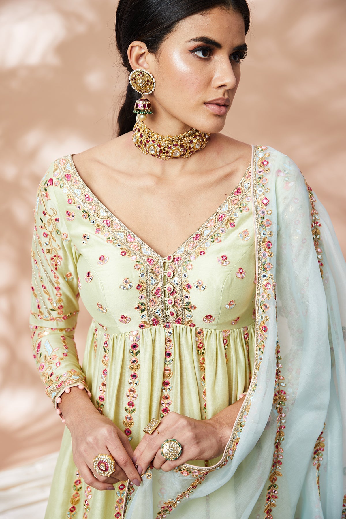 GREEN PEPLUM GHARARA SET