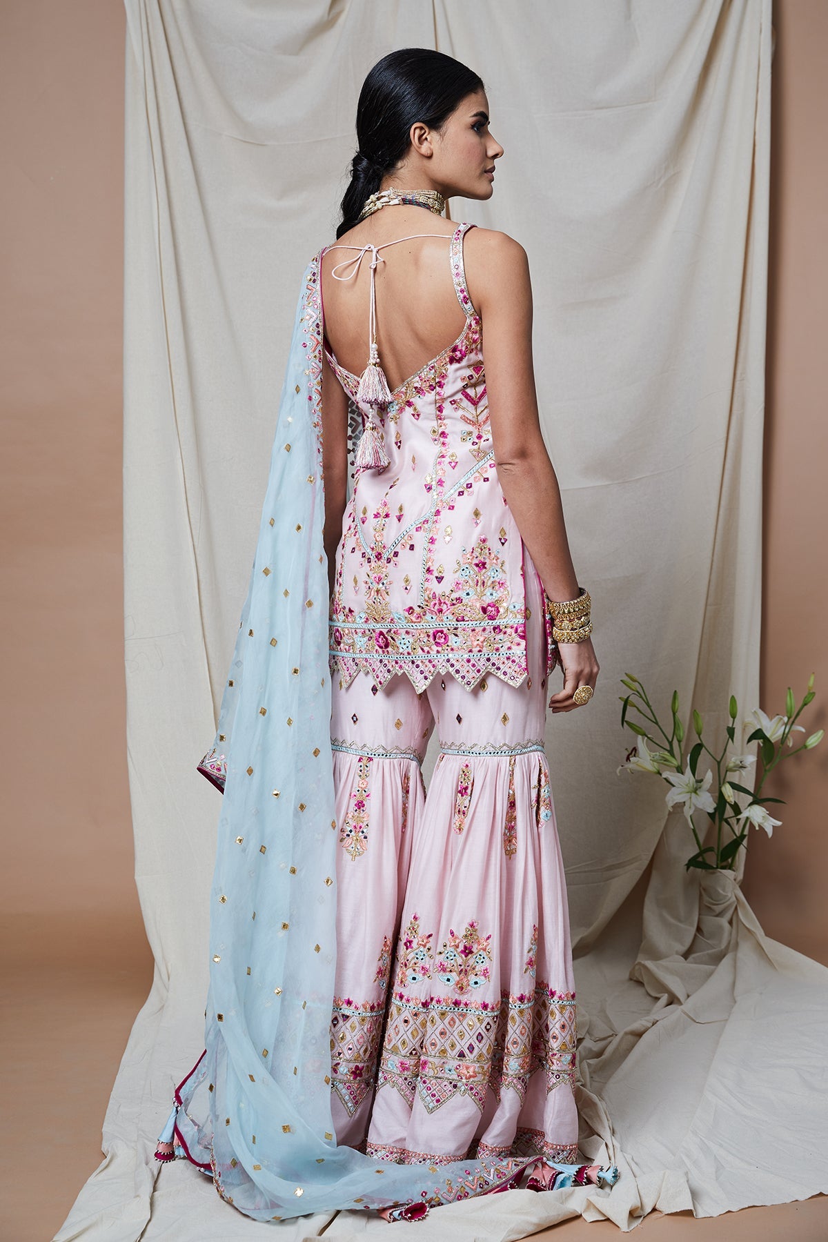 PINK STRAPPY CHANDERI GHARARA